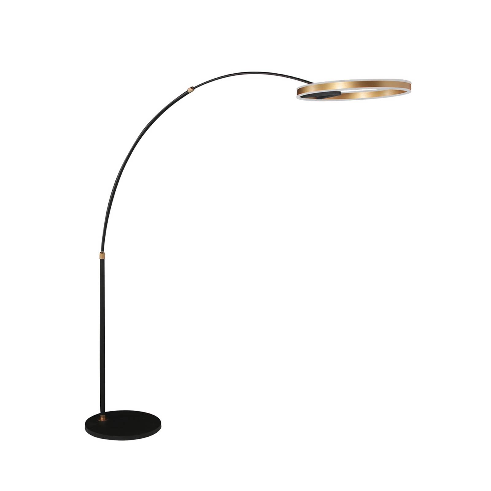 LED-Bogenleuchte Ringlux, schwarz/gold, Metall, CCT, Dimmer