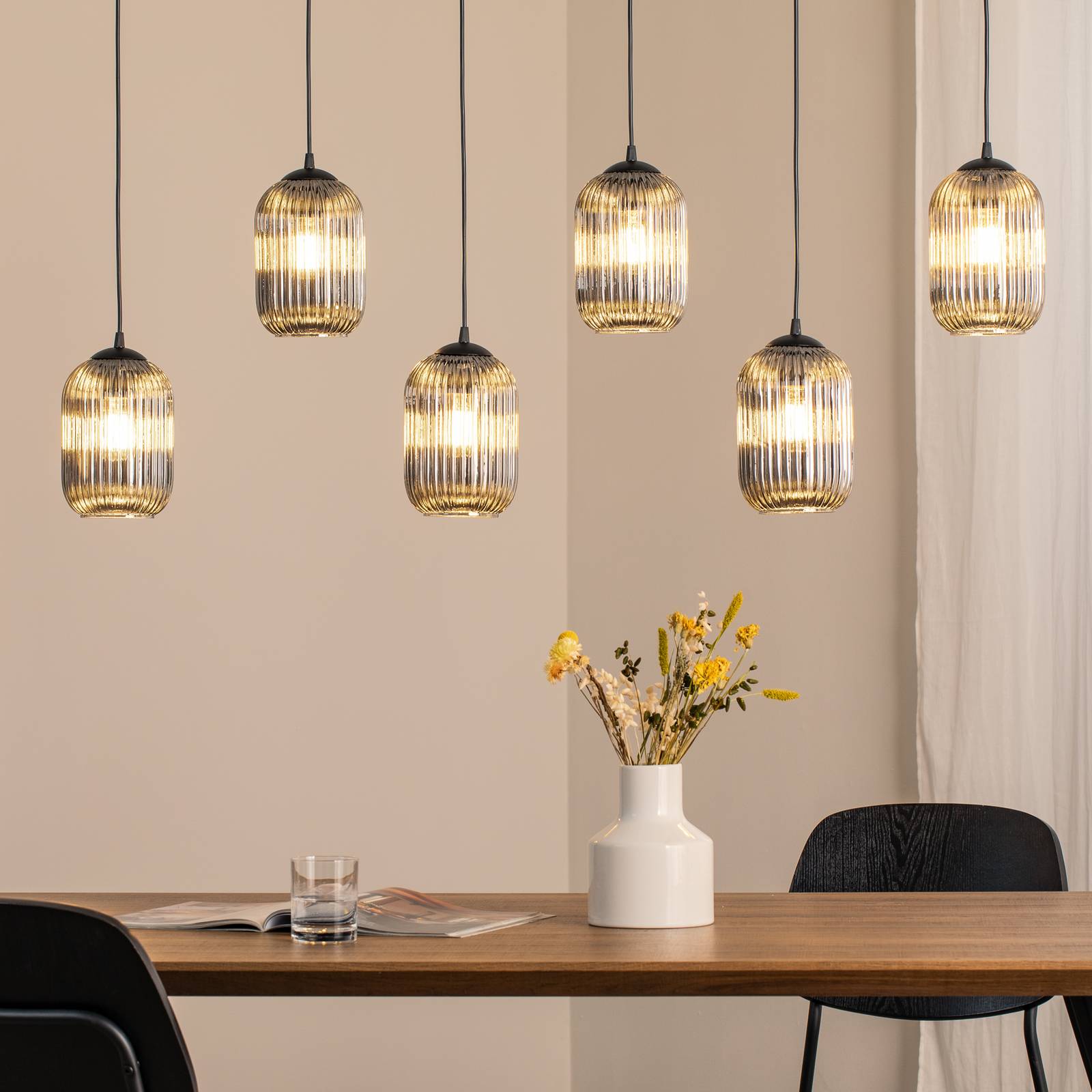 Pendellampe Verdi, Länge 115 cm, schwarz/rauchgrau, 6-flg. günstig online kaufen