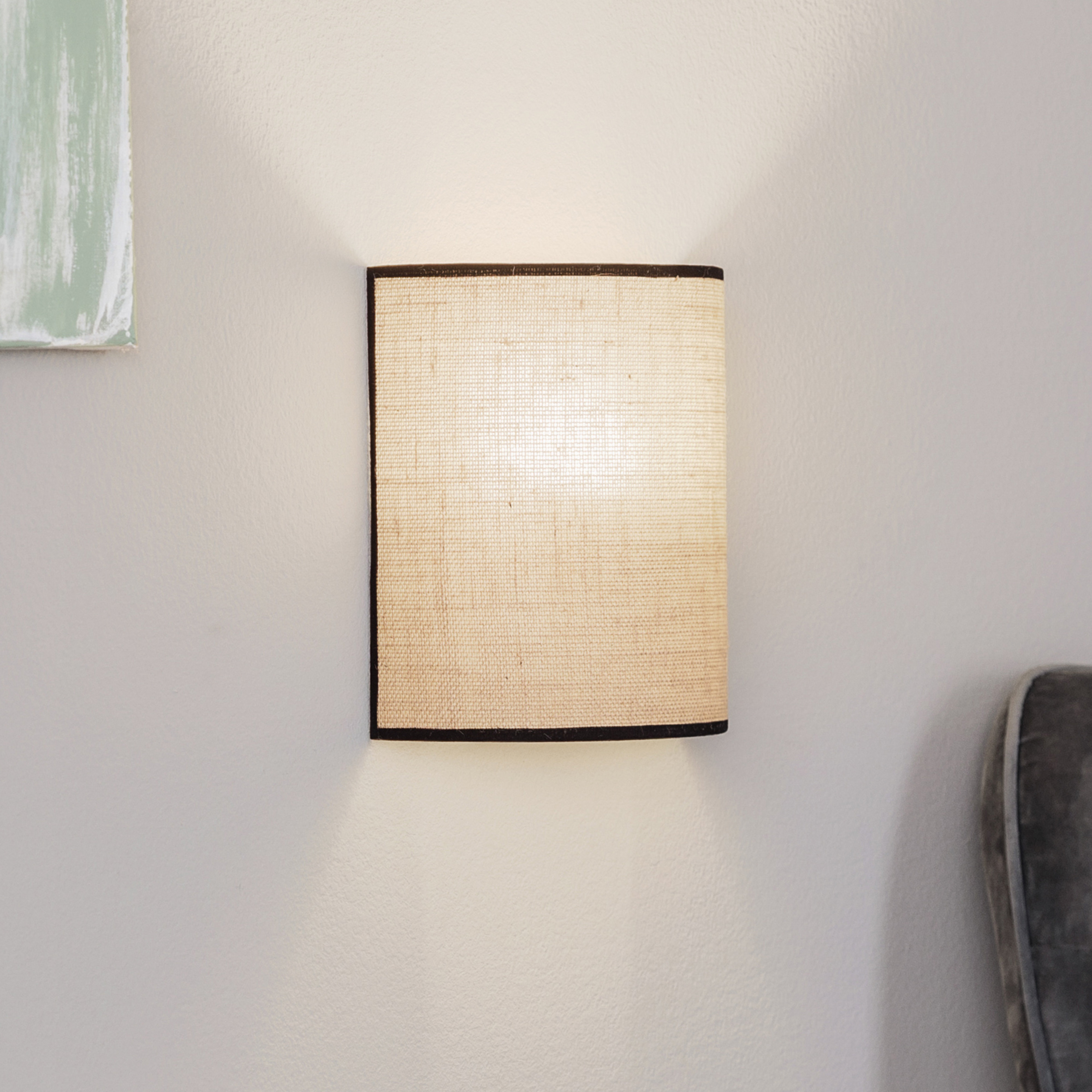 Wandlamp jute &black, naturelbruin, halfronde