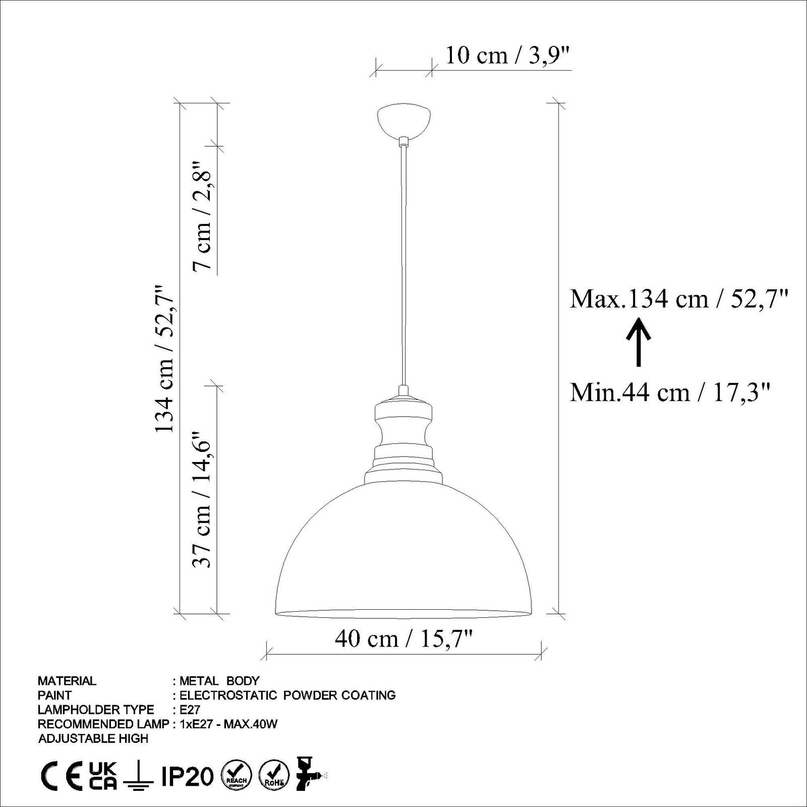 Lampa wisząca Saglam, 1-punktowa, postarzany mosiądz, metal, Ø 40 cm