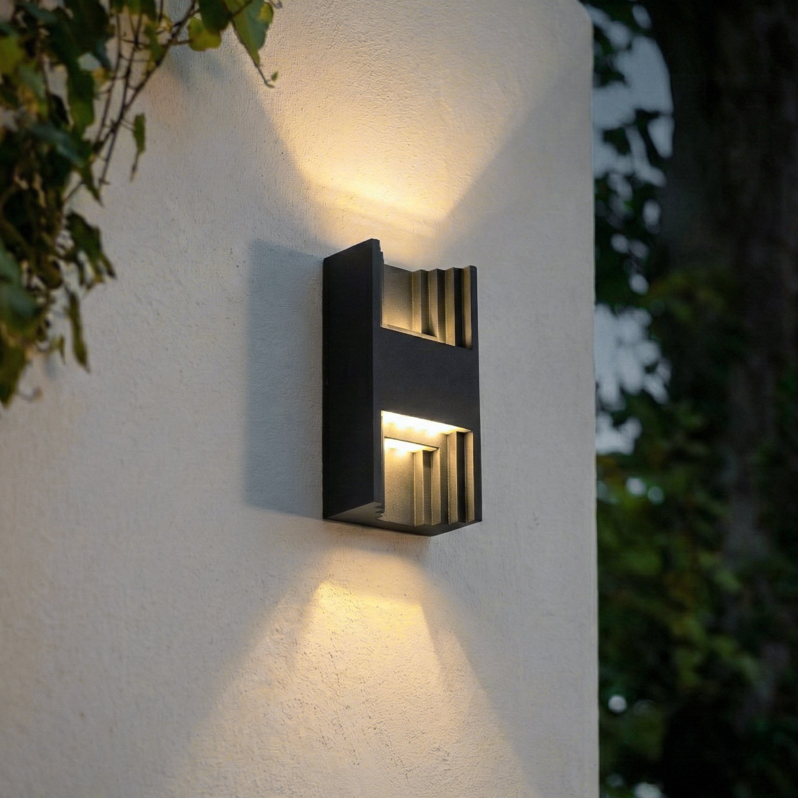 Lindby LED εξωτερικός φωτισμός τοίχου Aurali, 2 φτερά, μαύρος, IP65