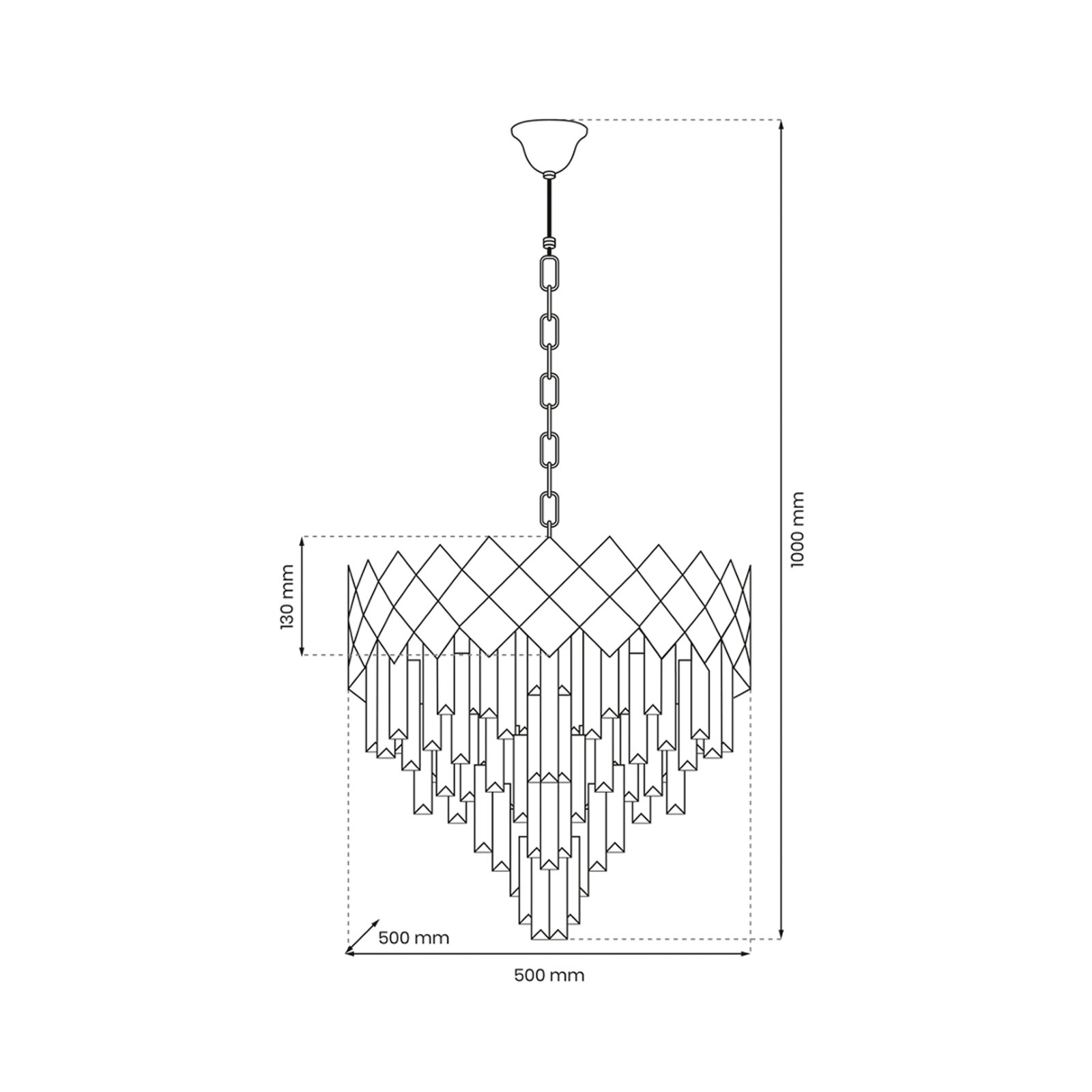 Candeeiro de suspensão Carisma metal dourado, cristais de vidro, Ø 50 cm