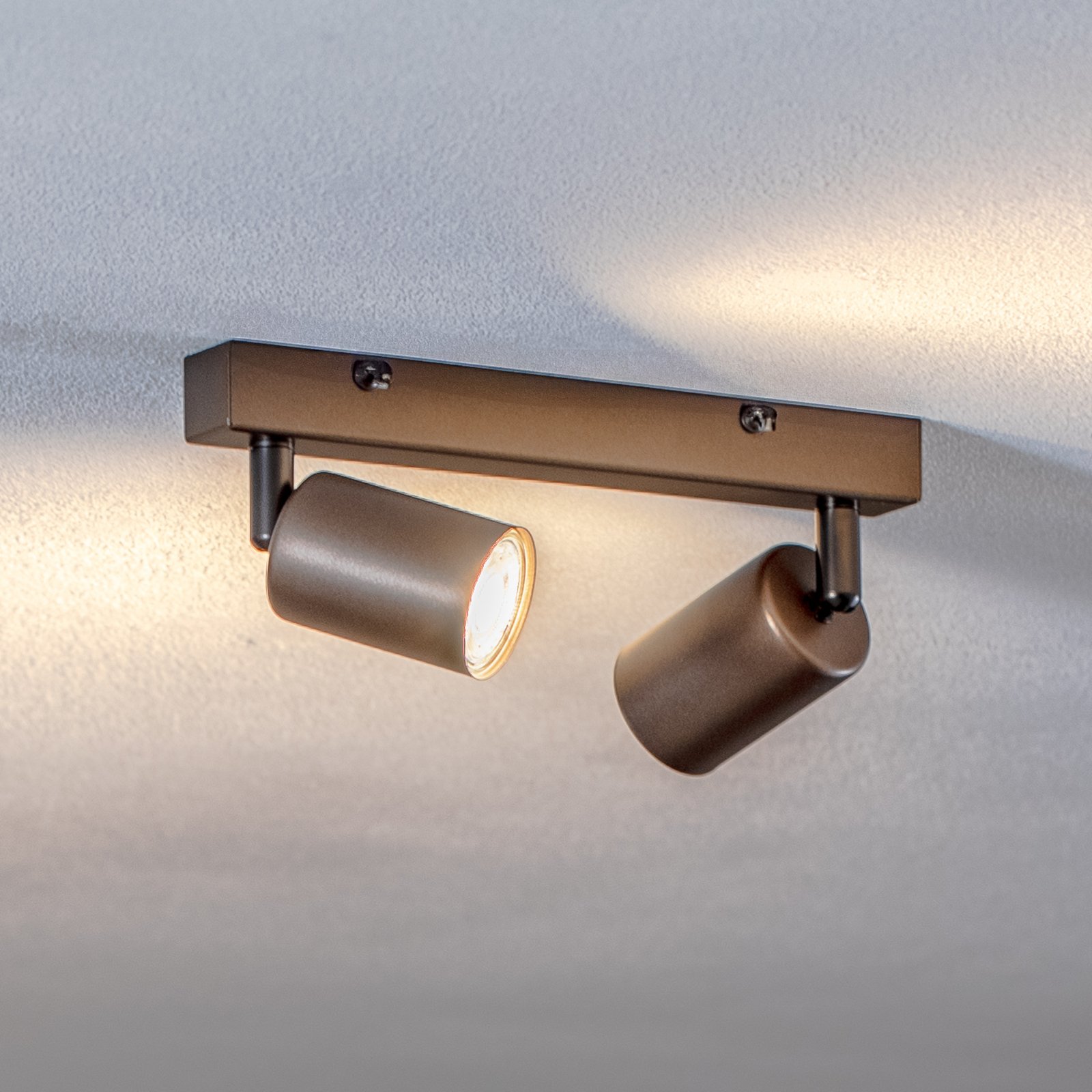 Faretto da soffitto Top, regolabile, marrone, lineare a 2 luci