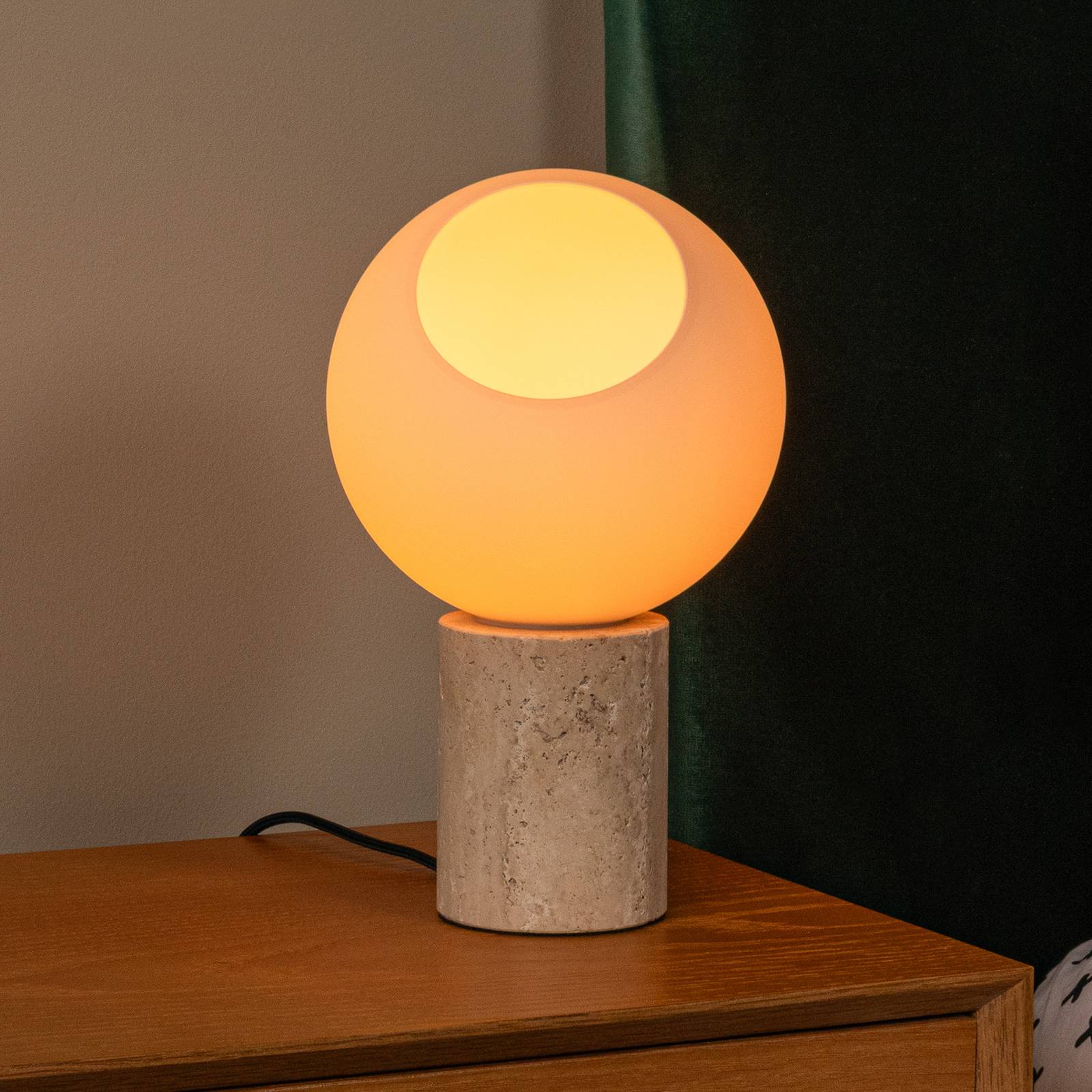 Tischlampe Davin, Höhe 26 cm, cremefarben/weiß, Stein/Glas günstig online kaufen