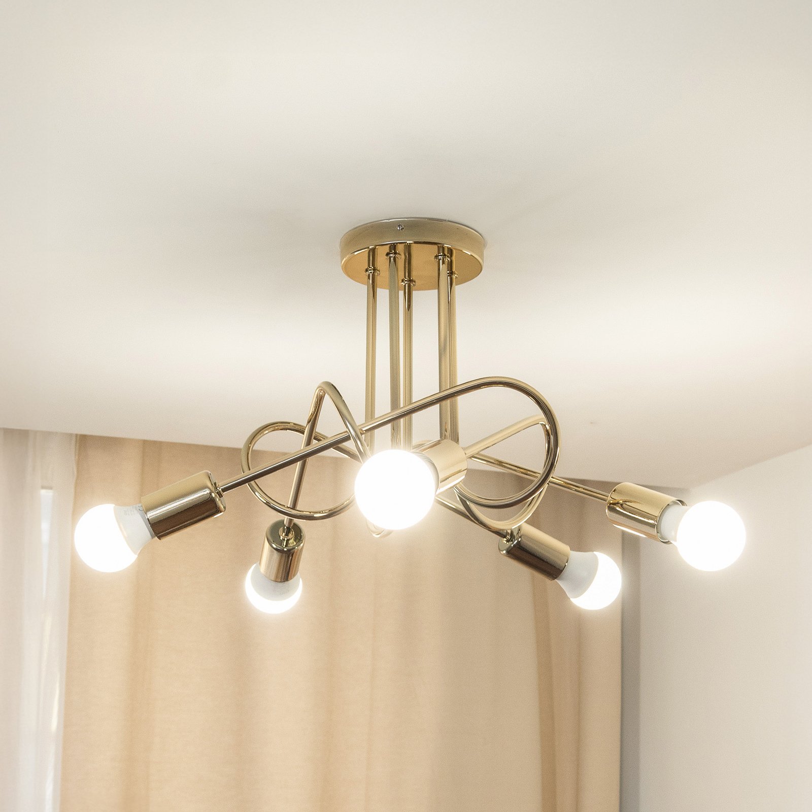 Plafonnier Oxford, doré, à 5 lampes, Ø 47 cm, métal