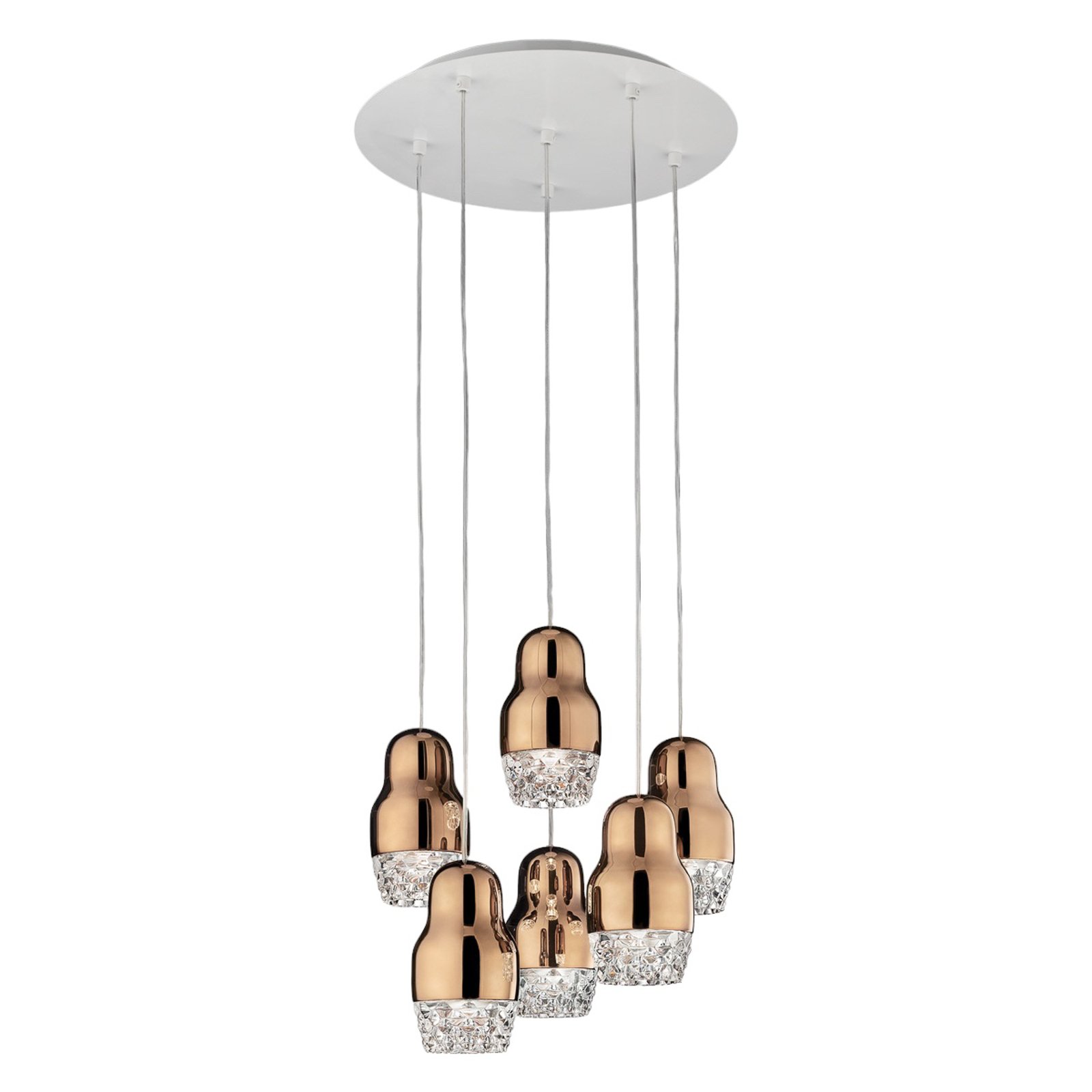 Suspension LED à 6 lampes Fedora rose doré