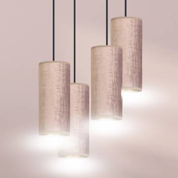 Hanglamp Joni, textiel, 4-lamps rond, rosé-goud
