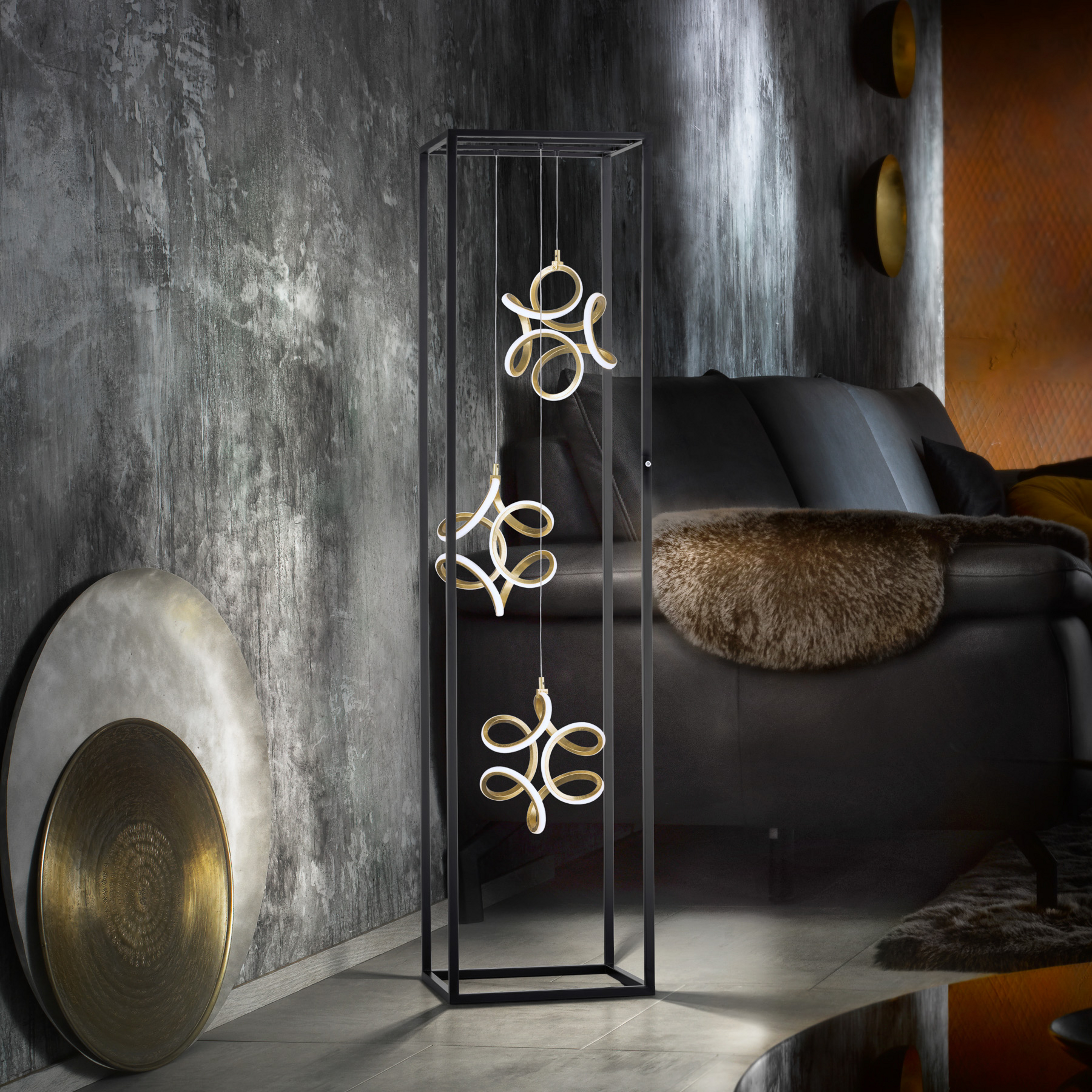 Lampadaire LED Gesa 3 éléments d’éclairage en cage