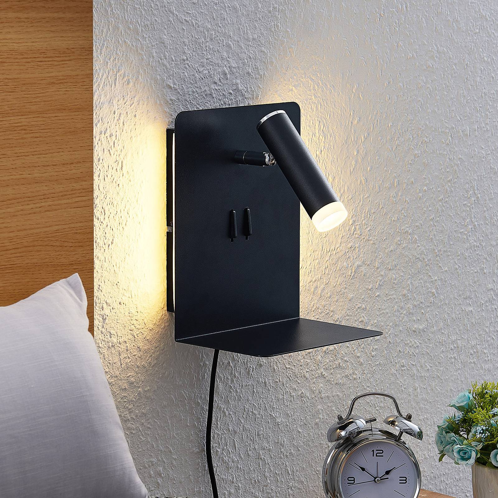 Lucande spot mural LED Zavi noir prise rangement USB