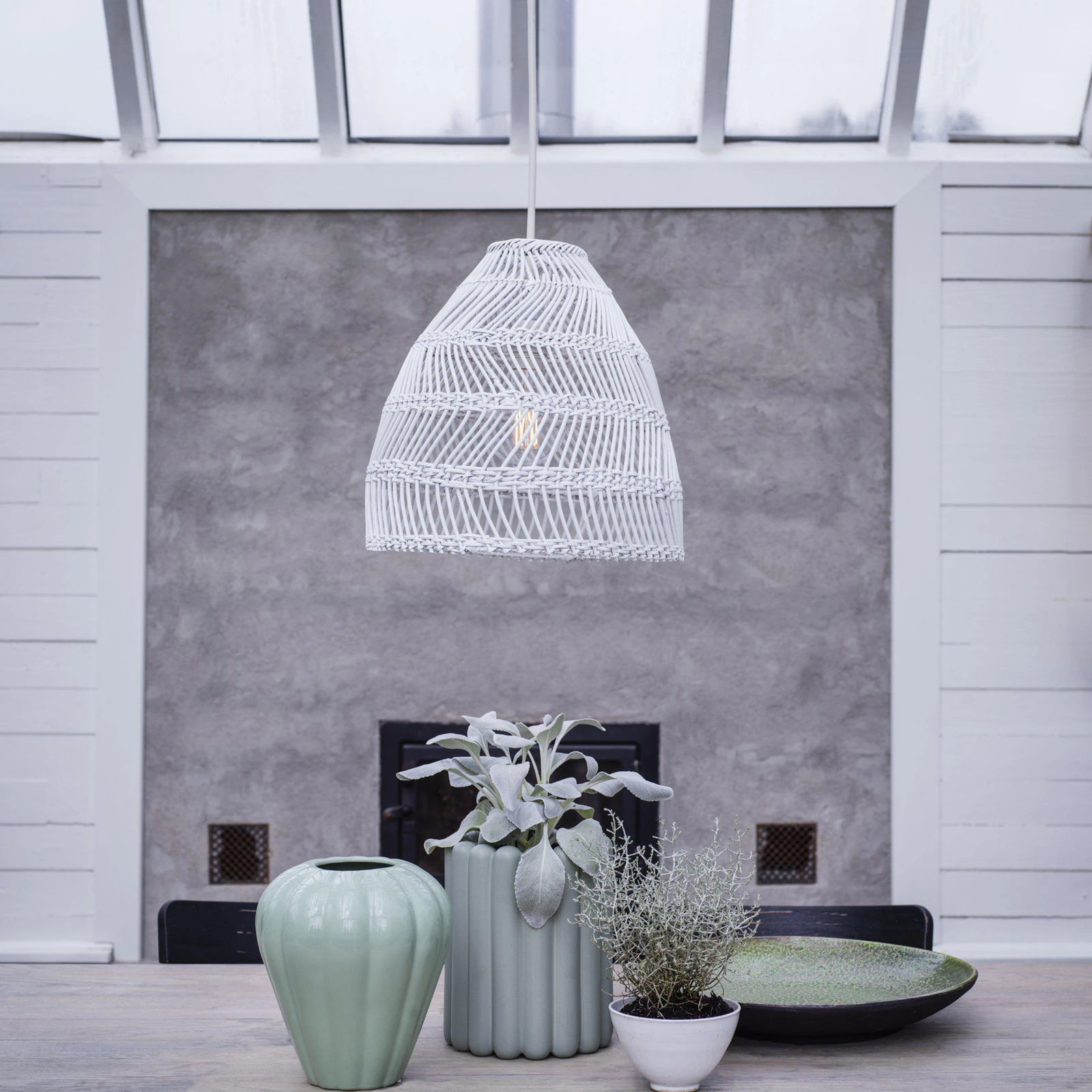 PR Home Hängeleuchte, Maja Outdoor, Ø 53 cm, weiß, Rattan