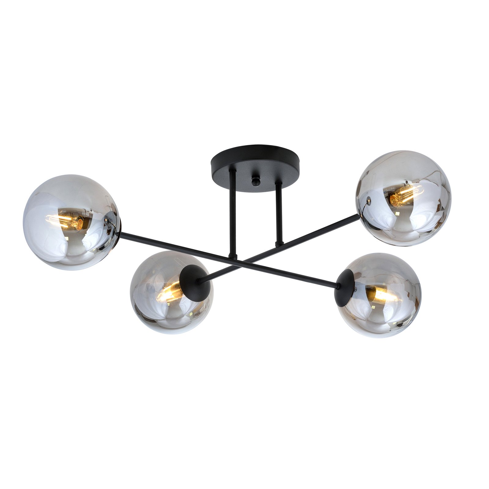 Plafonnier Glassy, 4 lampes croisées noir/gris