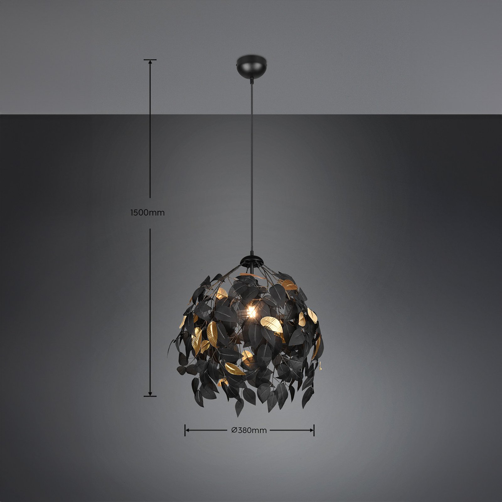 Hanglamp Leavy, zwart/goud, Ø 38 cm, kunststof