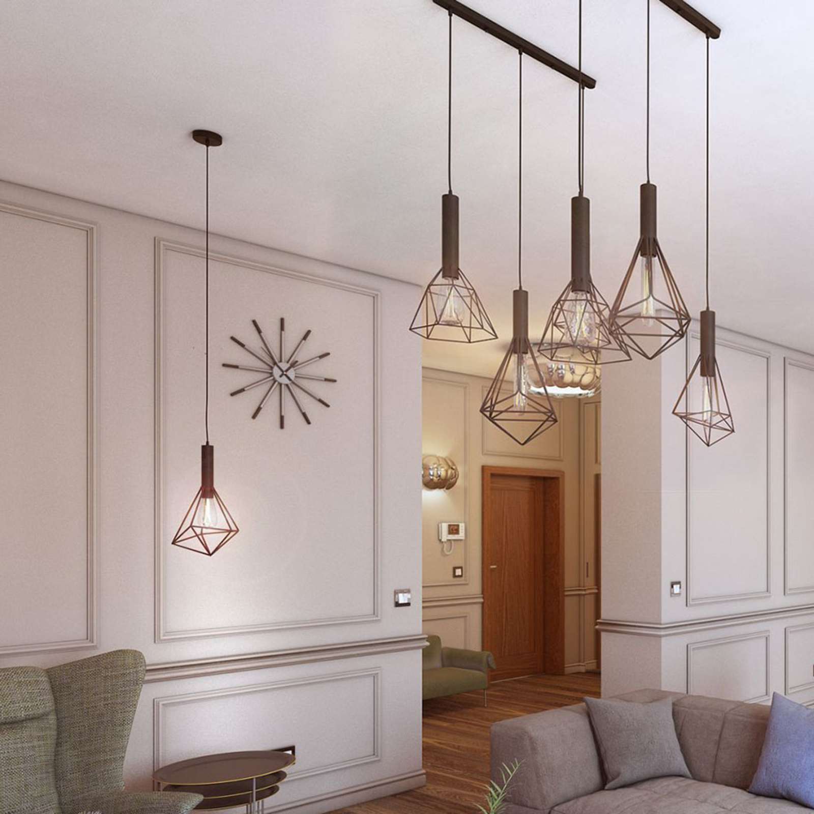 Maytoni Spider pendant lamp, one-bulb with cage lampshade, for Living / Dining Room, metal, E27, 60 W, energy efficiency: A++