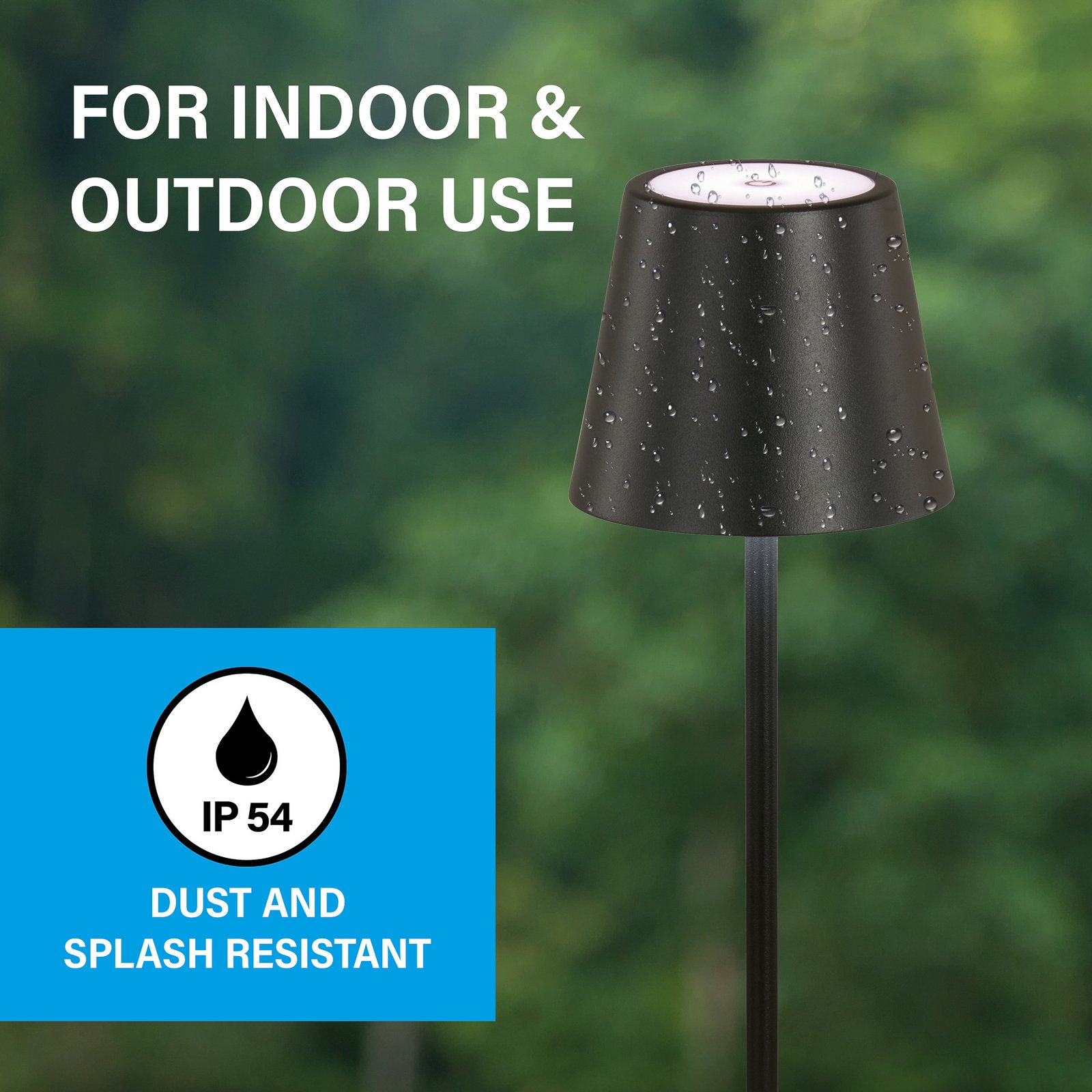 Lampe à poser LED rechargeable Viletto, noir, IP54