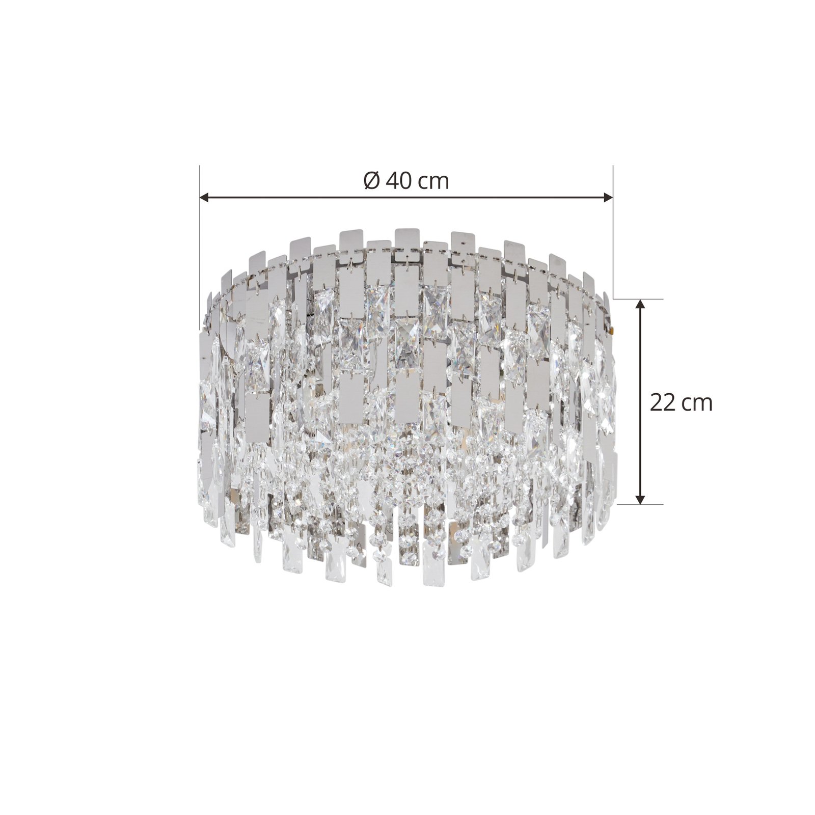 Lucande Arcan ceiling light, chrome, crystal glass, Ø 40 cm