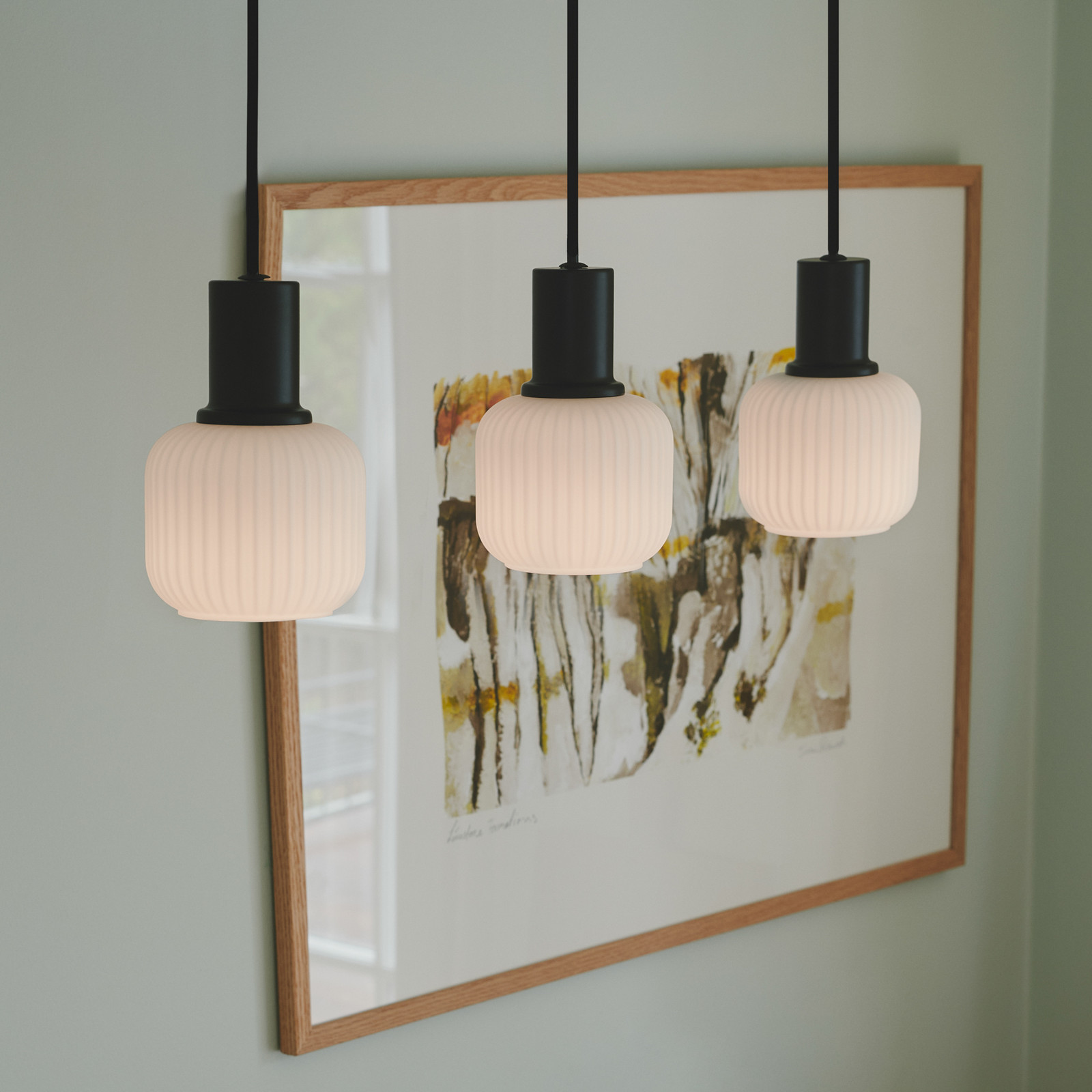Nordlux Lampă suspendată Milford Mini 3 lumini negru sticlă cu nervuri - Camera de zi / sufragerie - negru alb - Metal