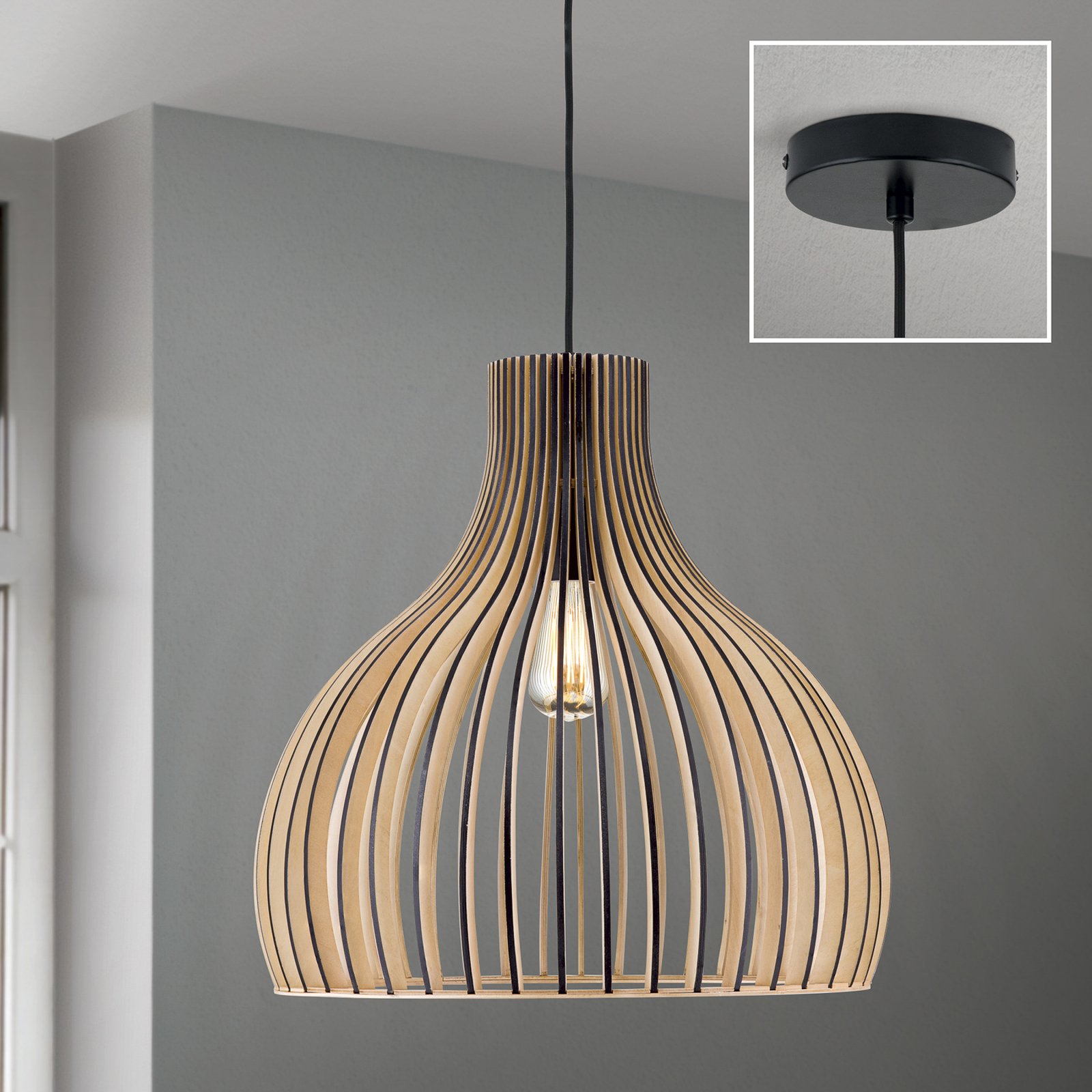 Suspension Erik, Ø 45 cm, bois, couleur naturelle, E27