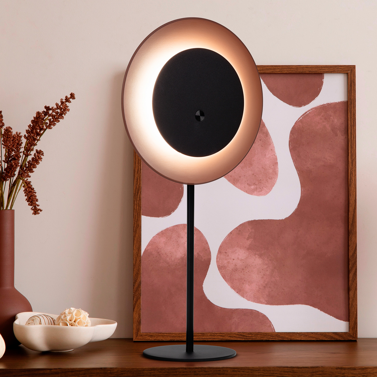 Candeeiro de mesa LED recarregável Solan, preto/castanho, solar, IP54