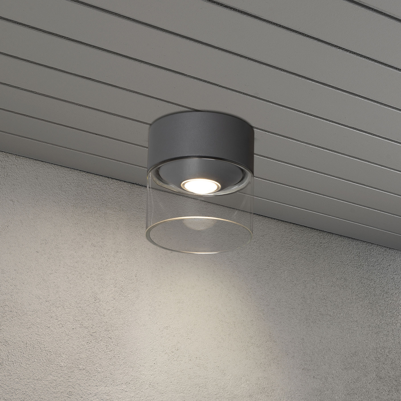 Varese LED utendørs taklampe grå, glassylinder