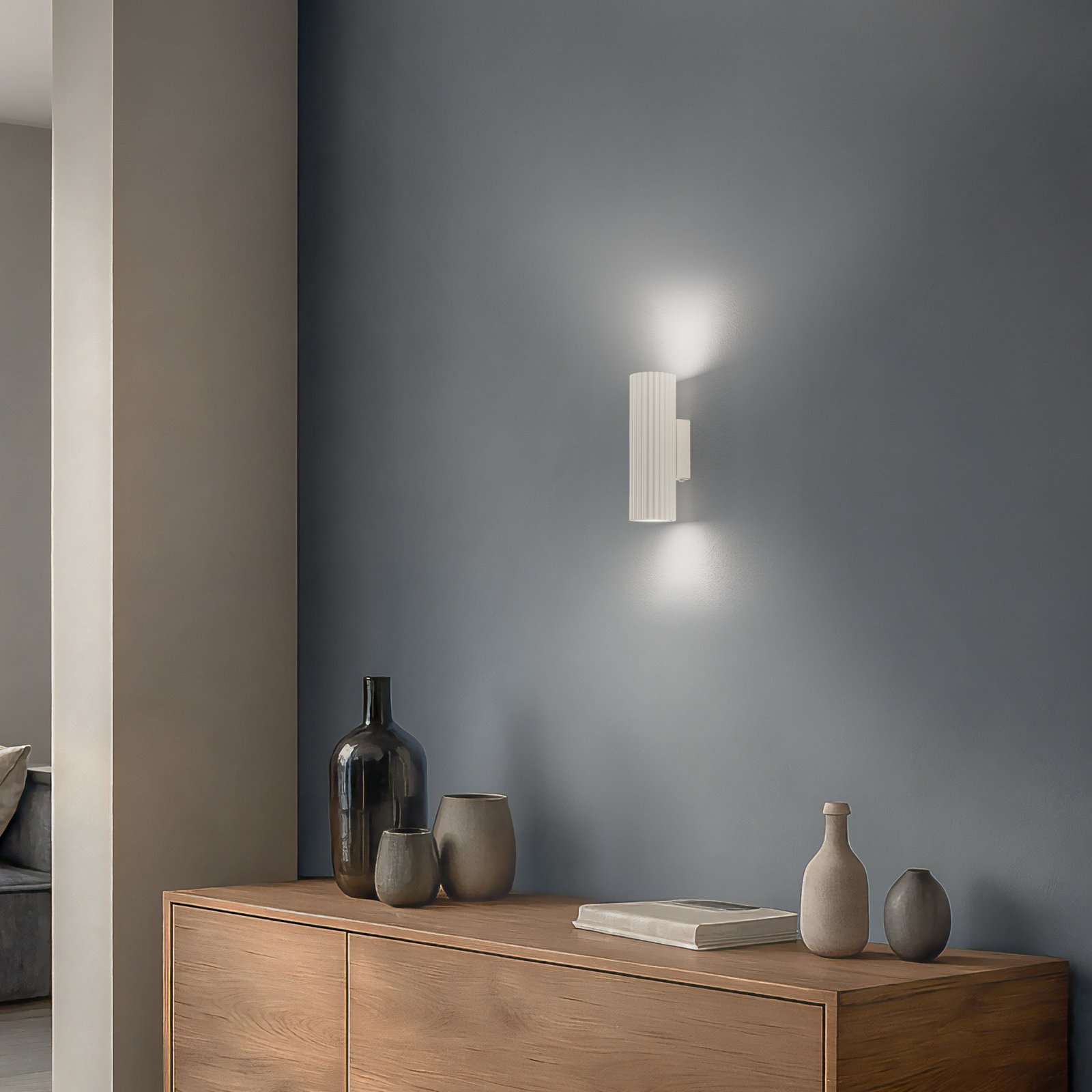 Carbon wall light, beige, height 20 cm, aluminium, 2-bulb.