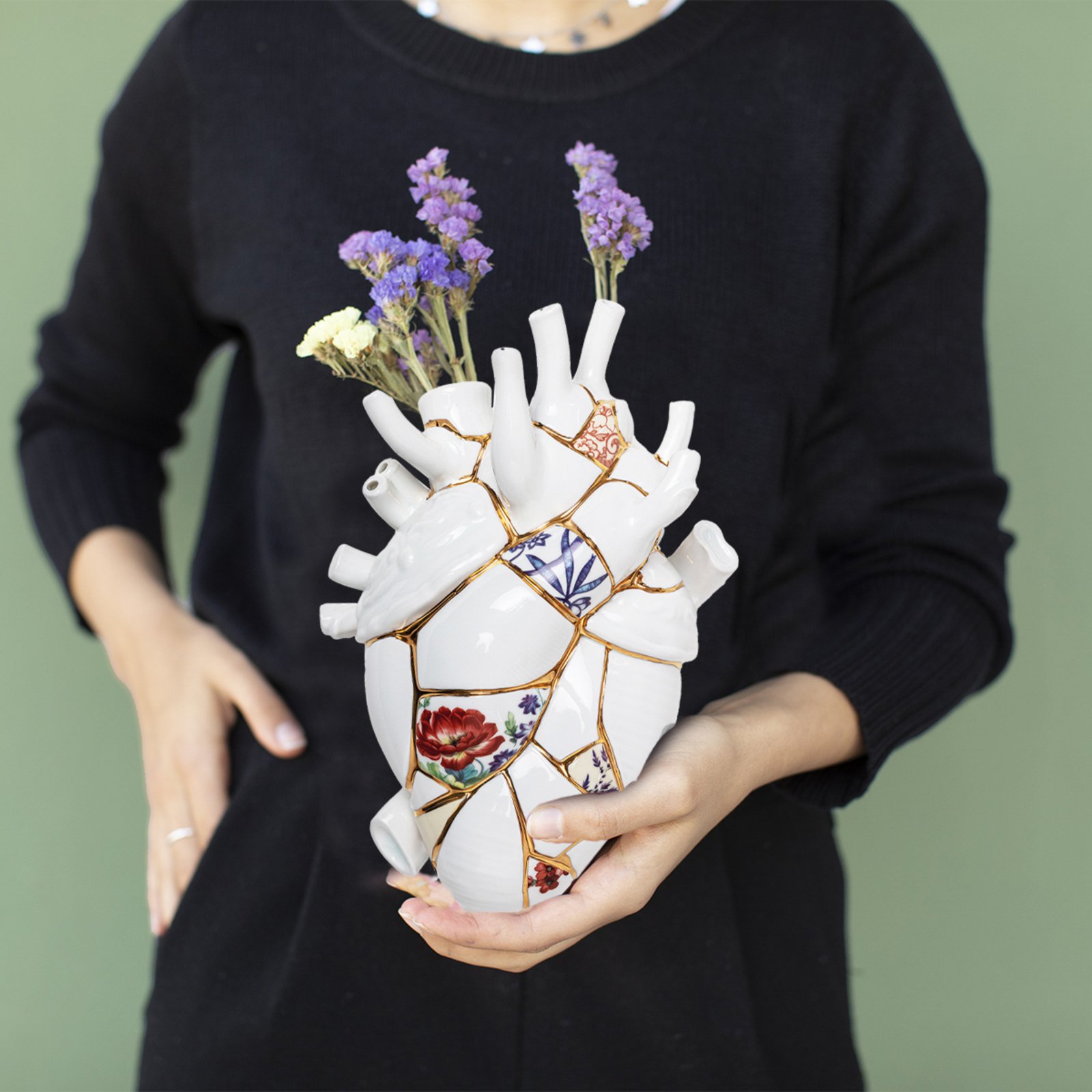 Love In Bloom Kintsugi Porcelain Heart Vase - Seletti