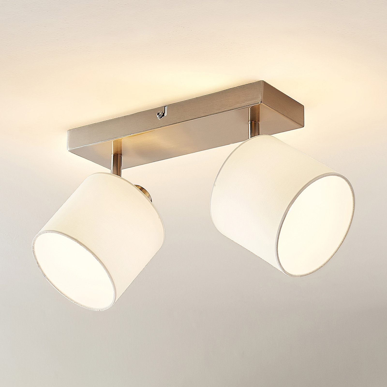 Lindby Stannis ceiling spotlight, textile, 2-bulb, for Living / Dining Room, iron, fabric, E14, 28 W, energy efficiency: A++, L: 28 cm, H: 19 cm