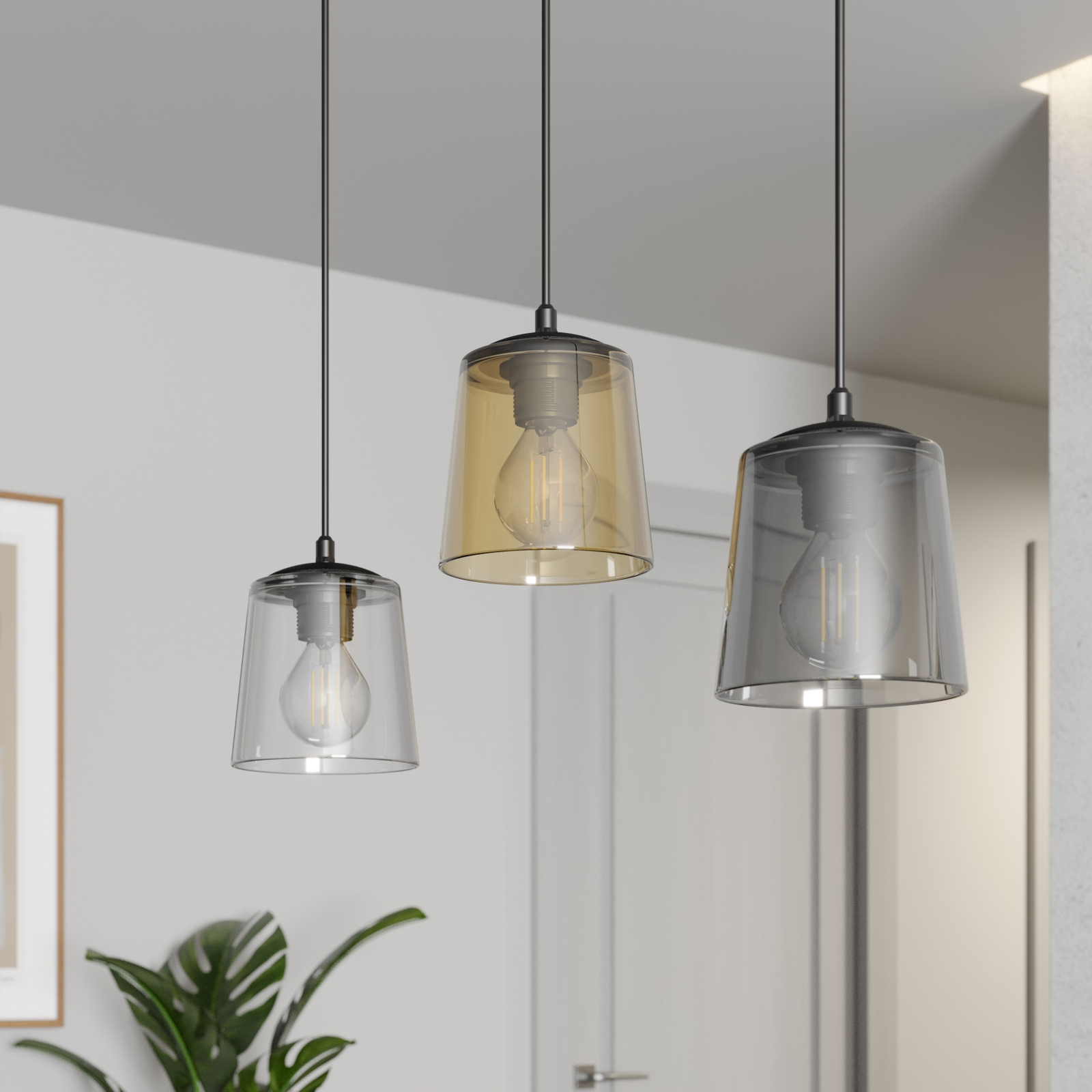 Lucea hanging light 3-bulb transparent/smoke/amber