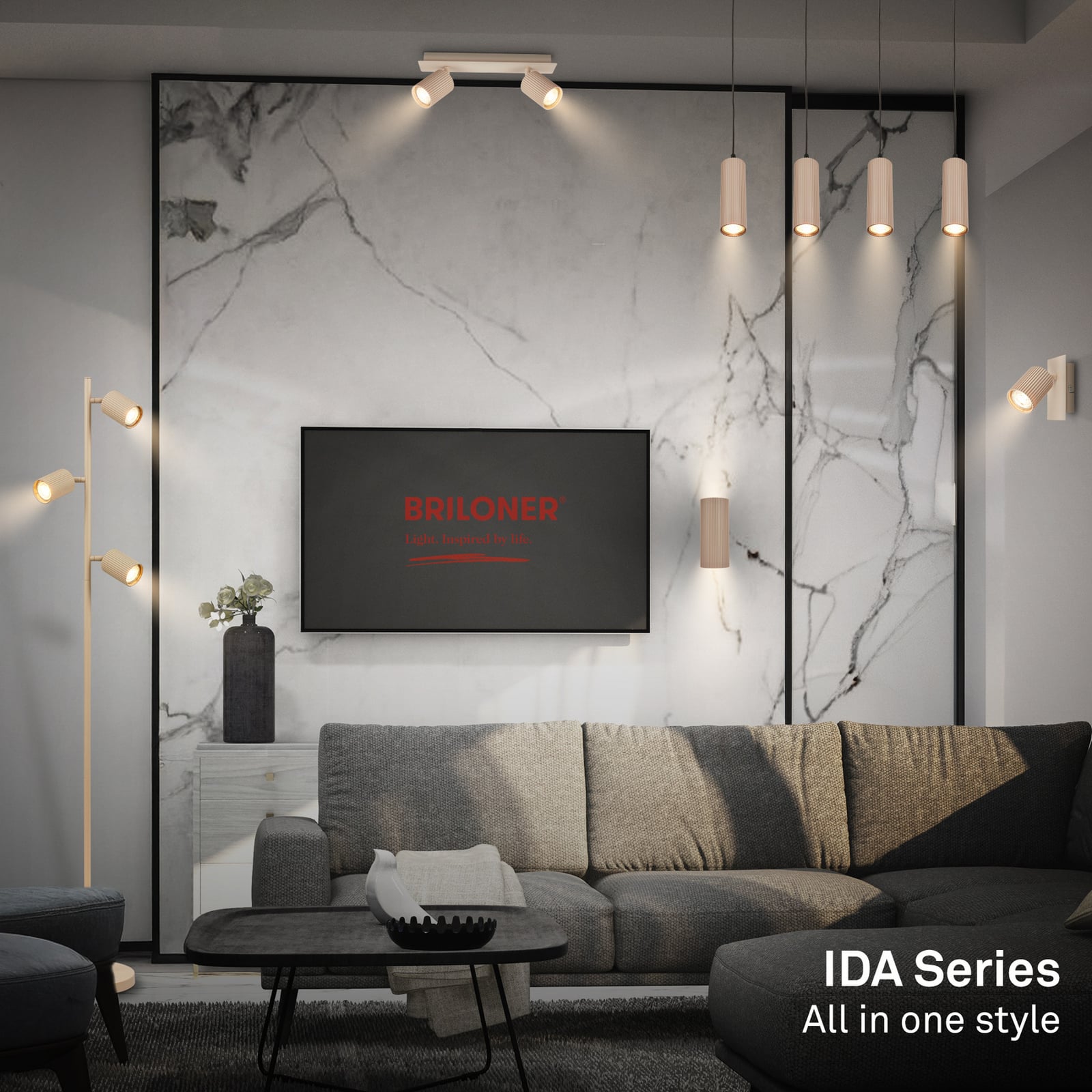 Suspension Ida, beige, à 1 lampe, Ø 10 cm, GU10 Suspension Ida, beige, à 1 lampe, Ø 10 cm, GU10