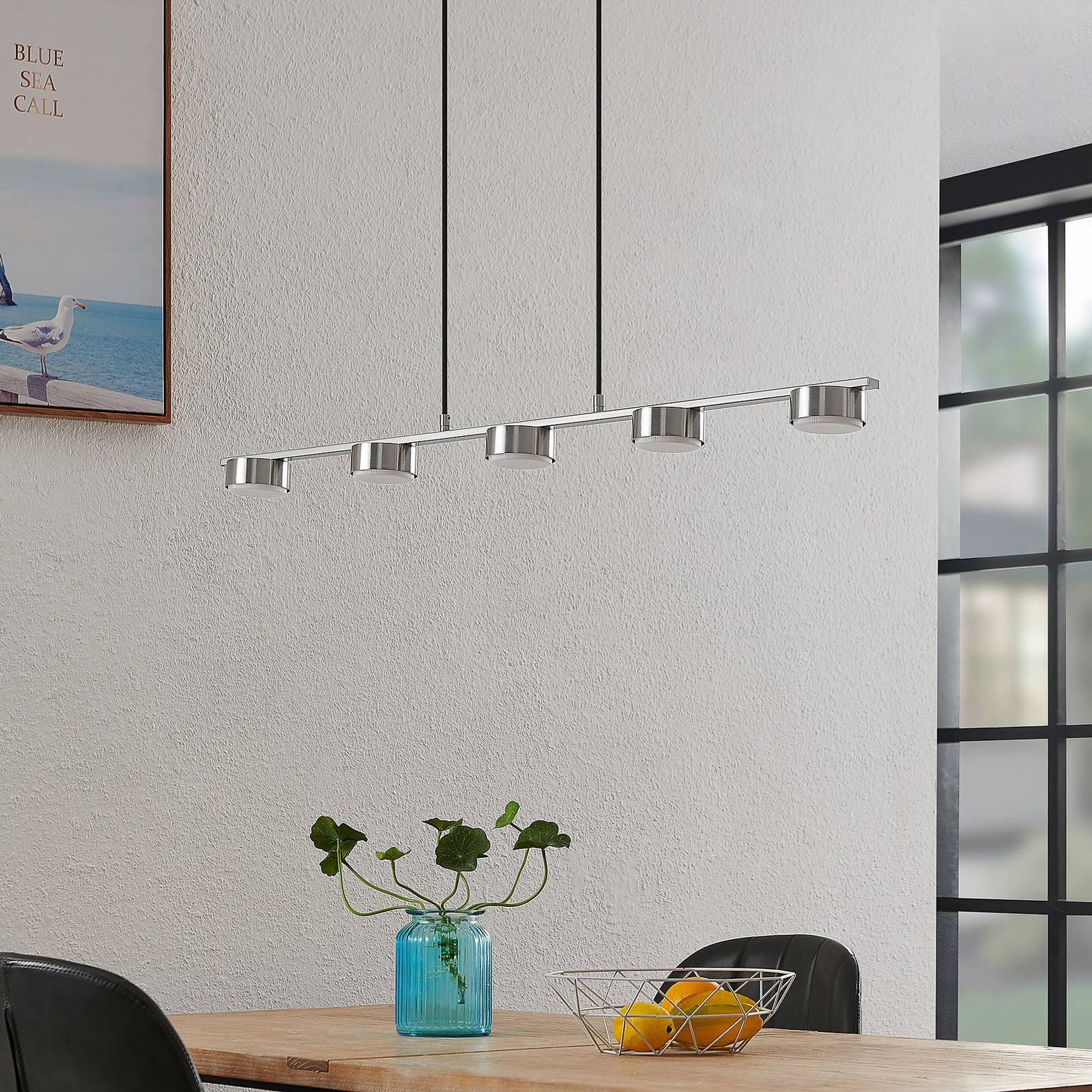 Lindby Kaylou suspension LED à 5 lampes nickel