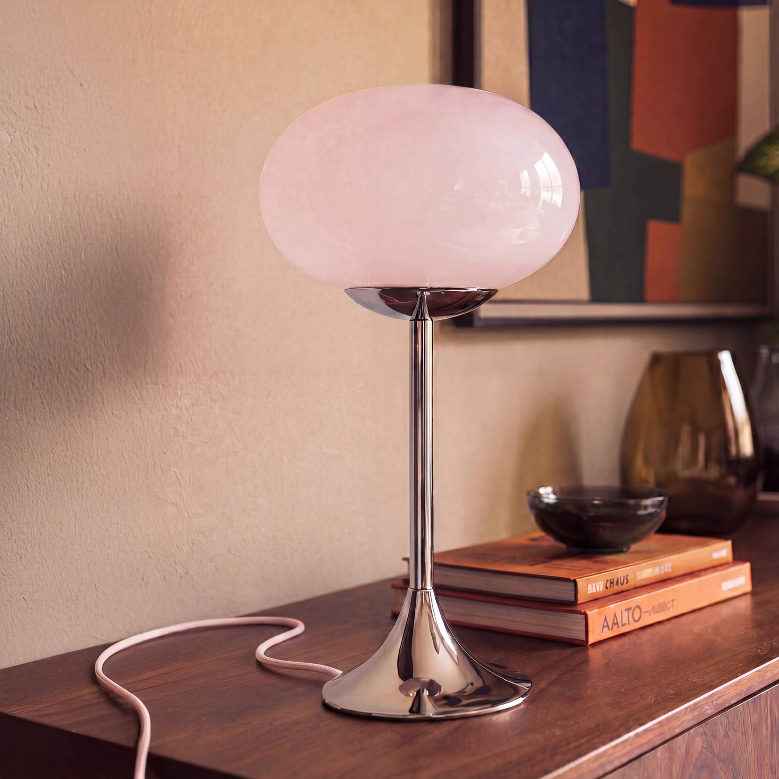 Lampa stołowa OSRAM Decor Forma, różowa/chromowana, wysokość 44 cm, szkło