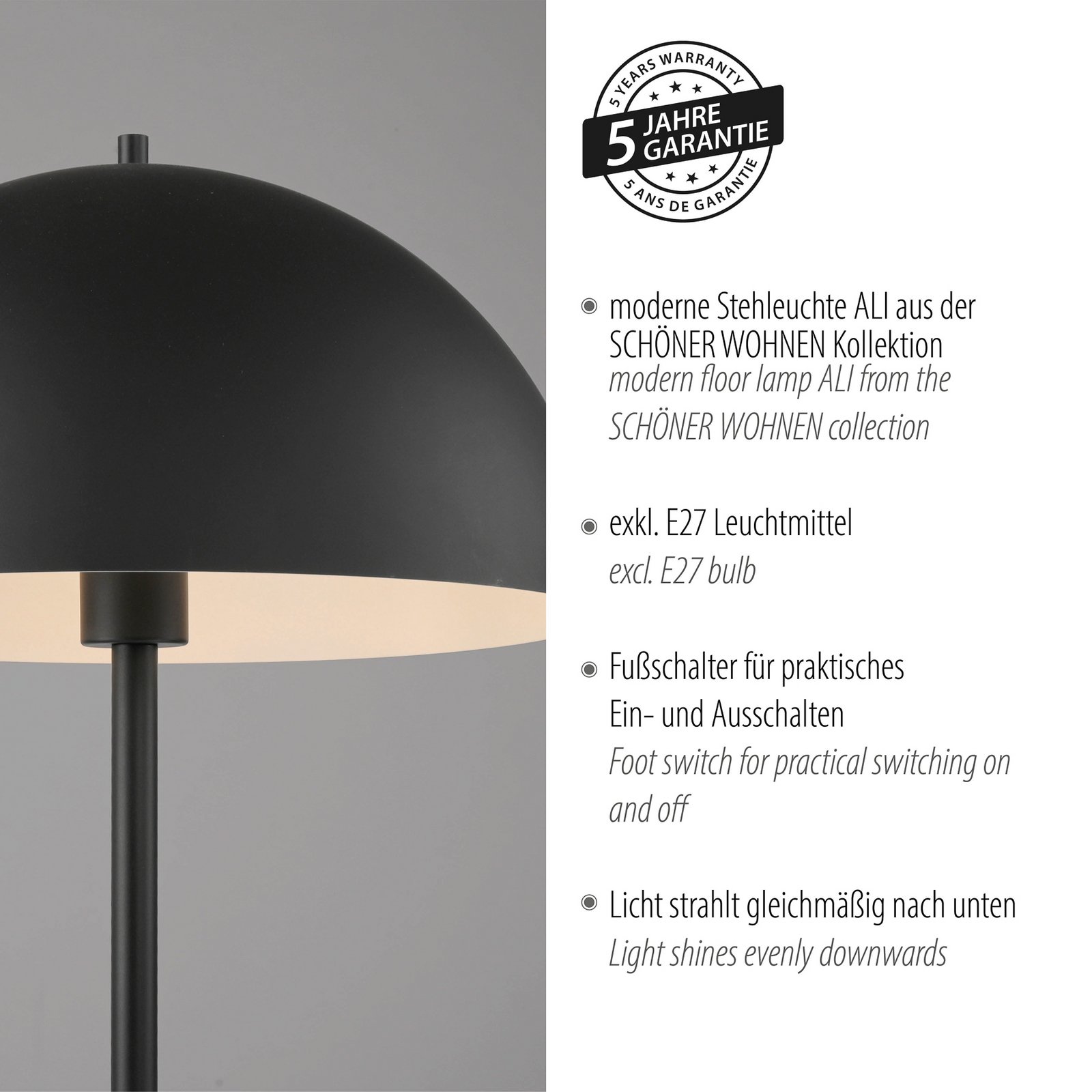 Schöner Wohnen Ali floor lamp, black, iron, E27 Schöner Wohnen Ali floor lamp, black, iron, E27