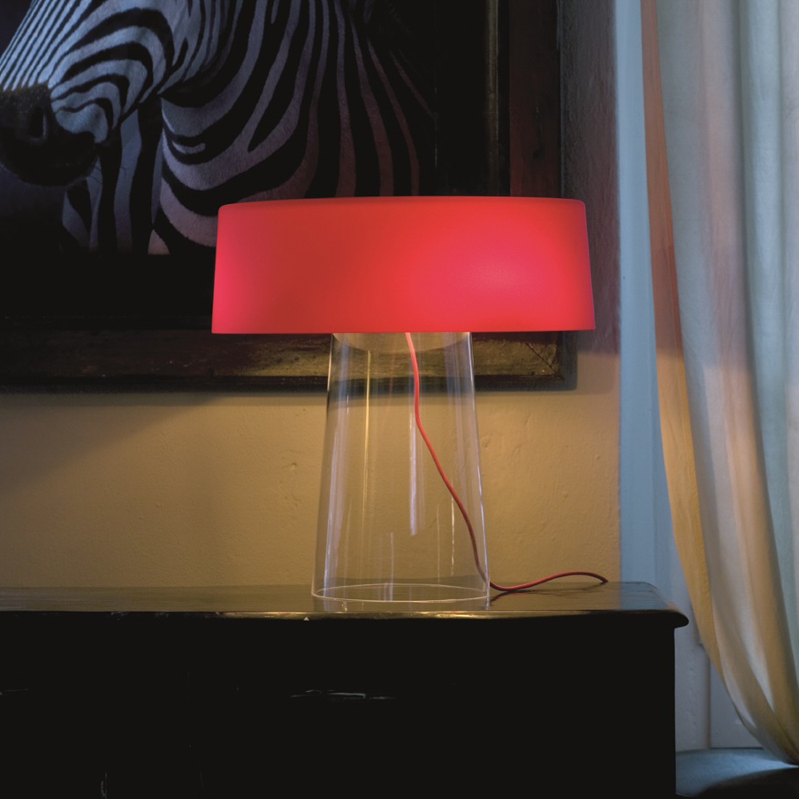 Prandina Glam lampa stołowa 48 cm klosz przezroczysty/czerwony