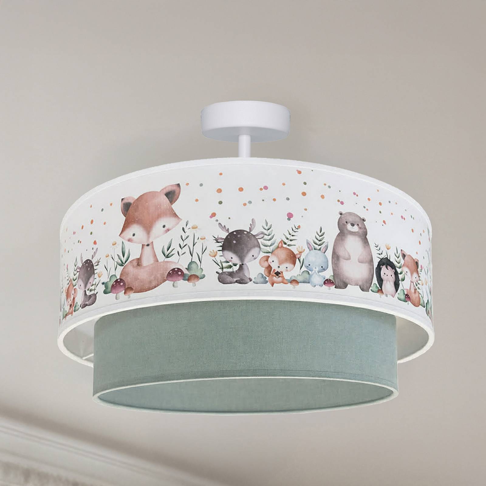 Lampa sufitowa dla dzieci Boho, zielona szałwiowa/kolorowa, Ø40 cm, tkanina, E27