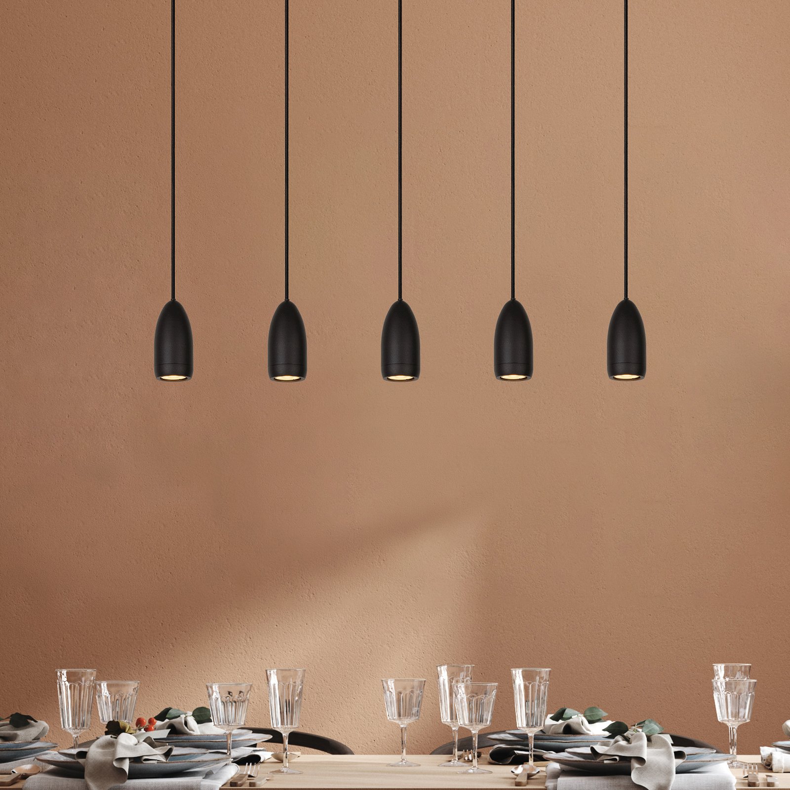 Hanglamp Evora, 5-lamps, balken, zwart