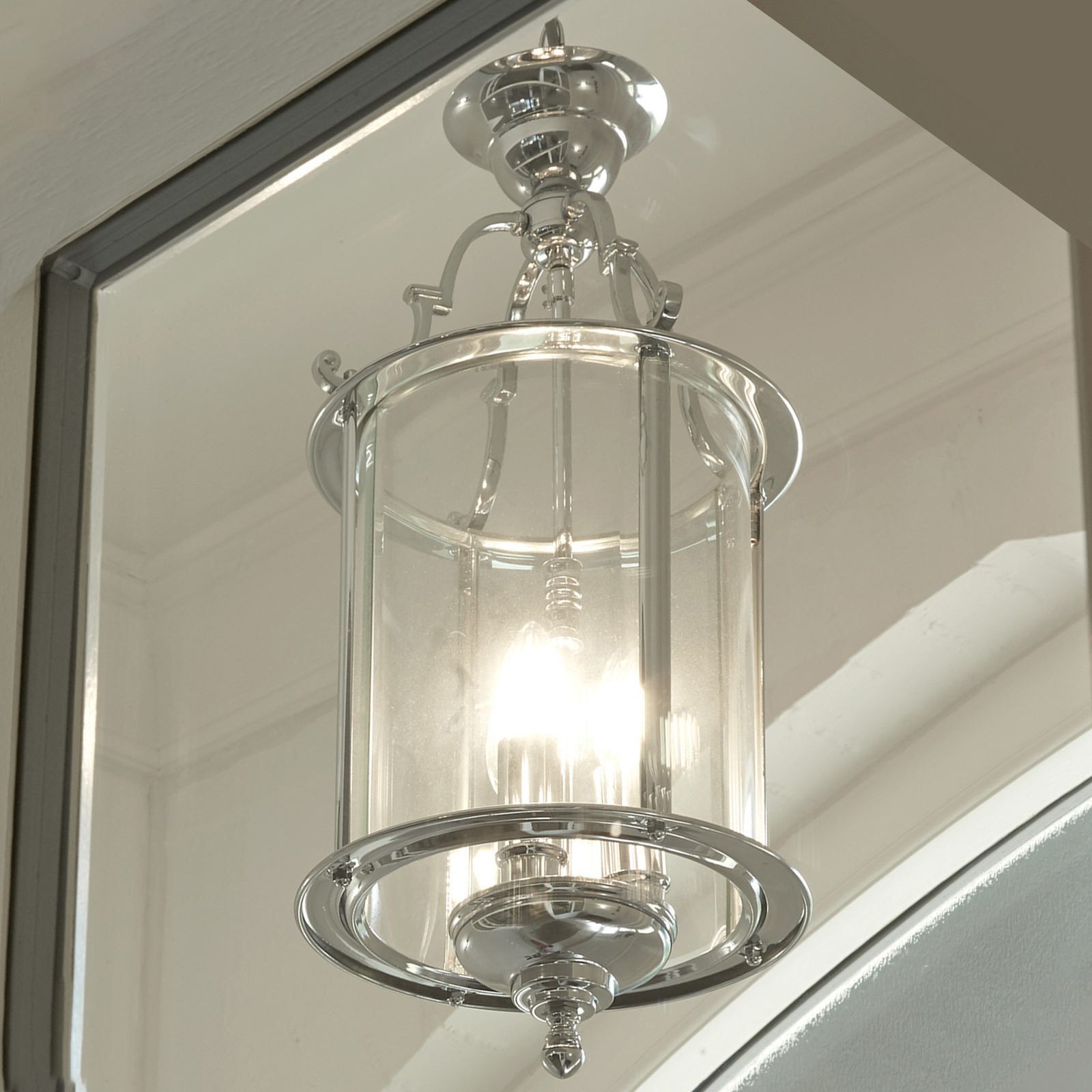 Bevelled Lantern pendant light, glass, chrome