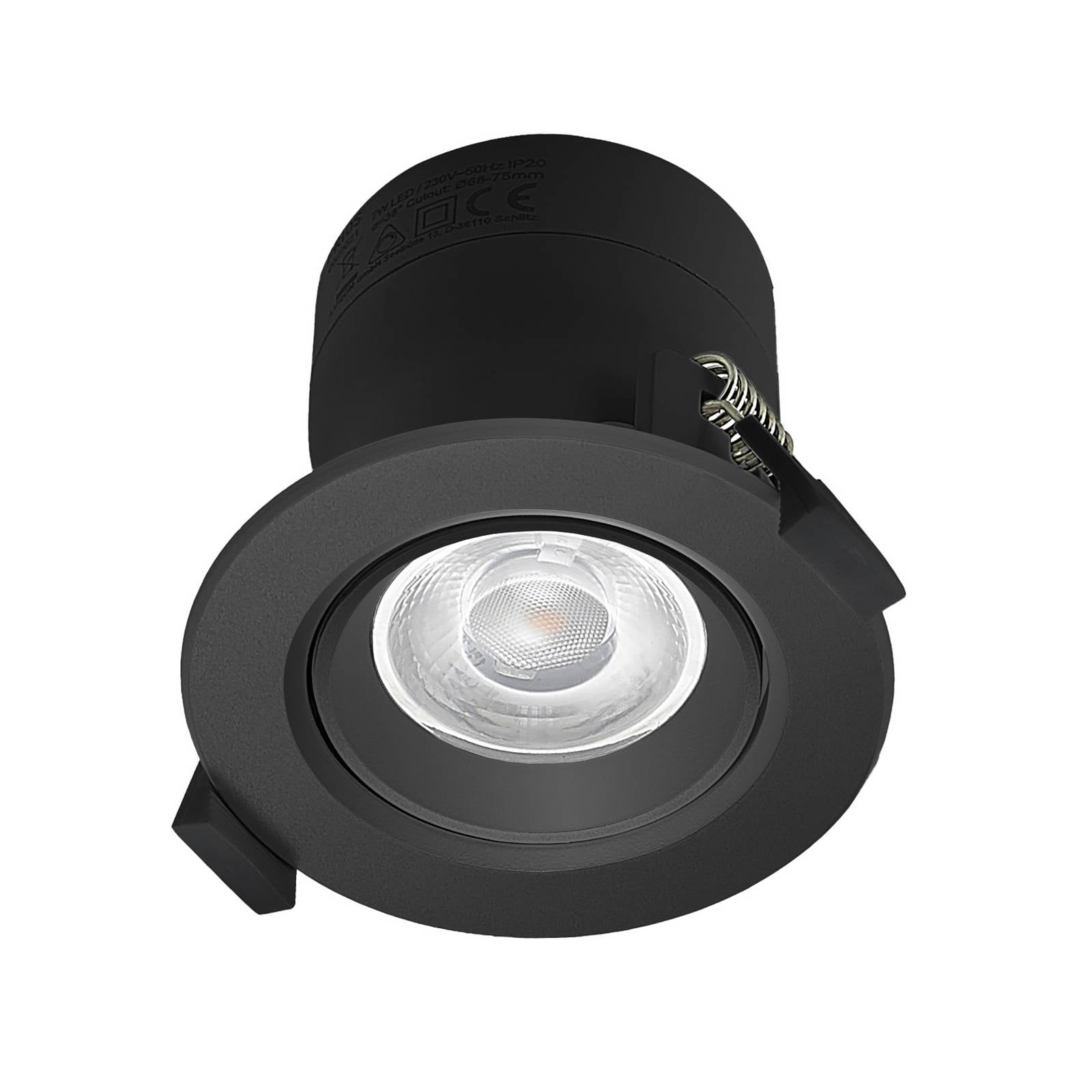 Prios LED-Einbauleuchte Shima, schwarz, 7 W, 3000K, dimmbar