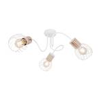 Luise ceiling light, white, wooden look, 3-bulb