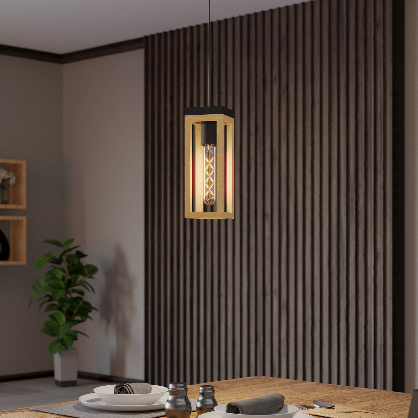 EGLO Nafferton -riippuvalaisin puuta, 1-lamppuinen