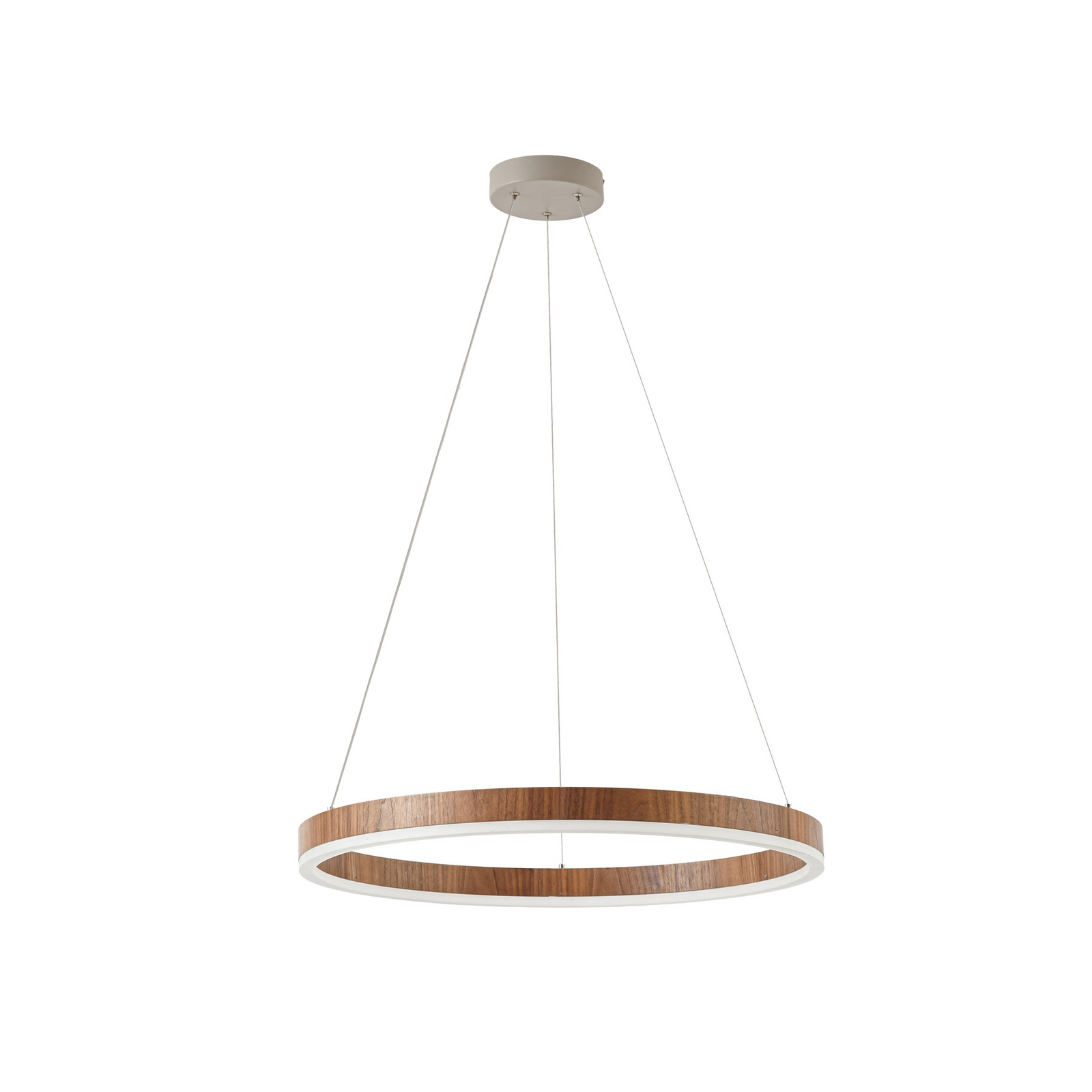 Suspension LED Thelma, noyer/gris, Ø 70 cm - Lucande
