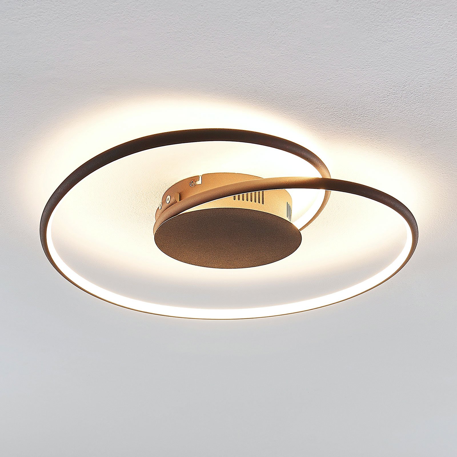 Lindby Plafonnier LED Joline, brun rouille, 45 cm, métal