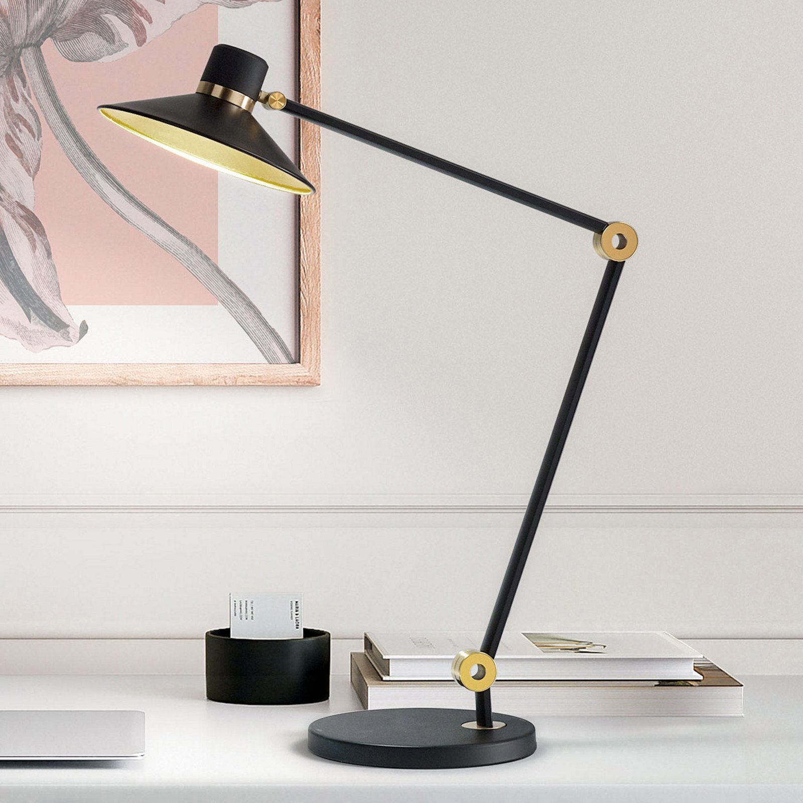 Fabas Luce Lampă de masă LED Panarea cu dimmer tactil CCT - Studiu / Birou - modern - negru auriu - Metal