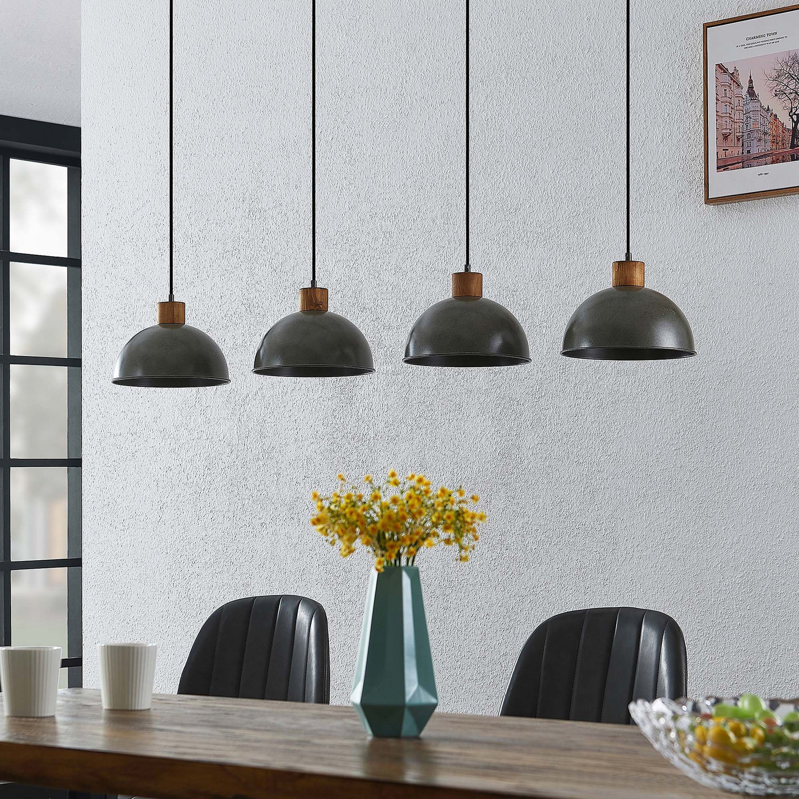 Durbis 4 Lampada a Sospensione Dark Grey/Wood - Lindby