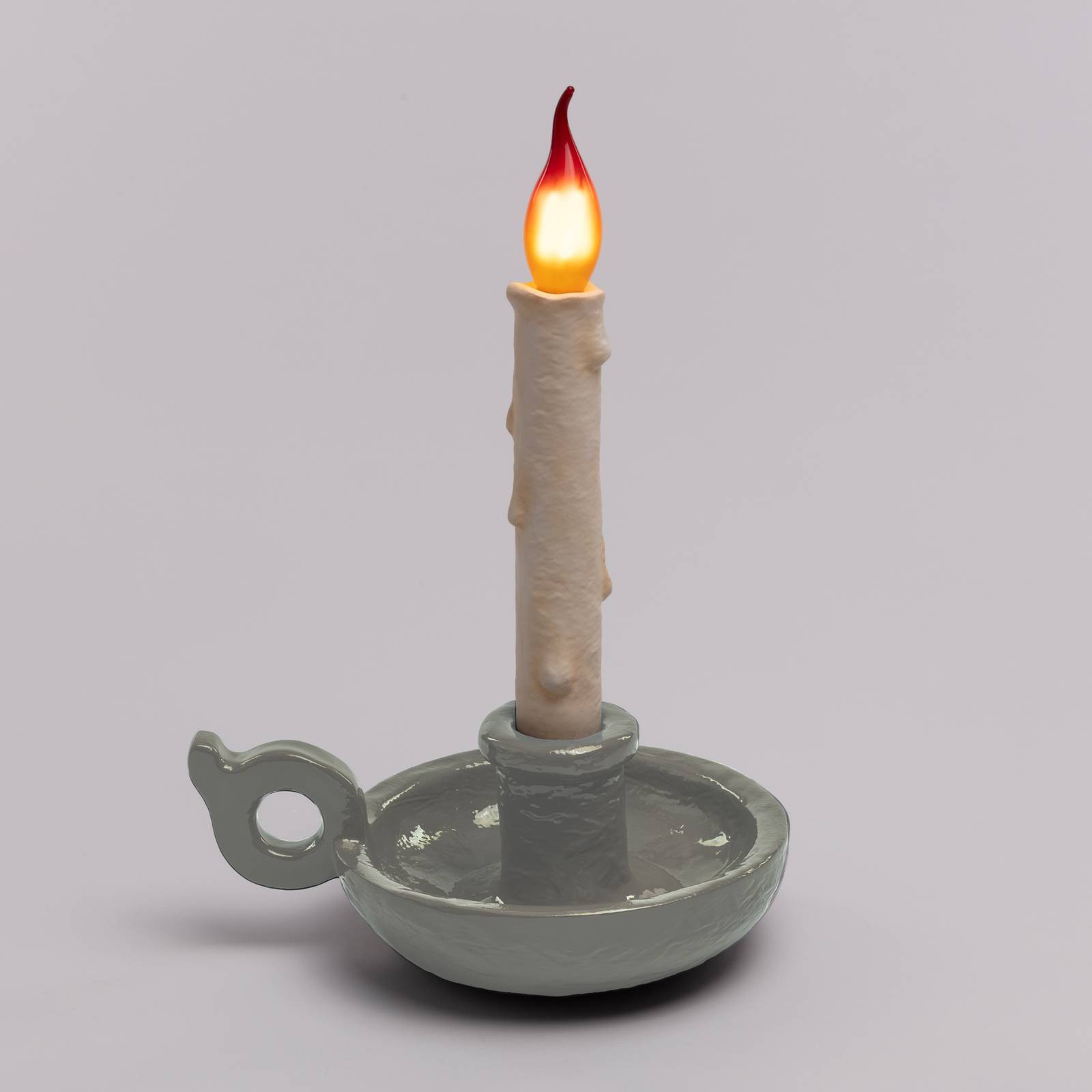 SELETTI LED deko stolní lampa Grimm Bugia tvar svíčky šedá