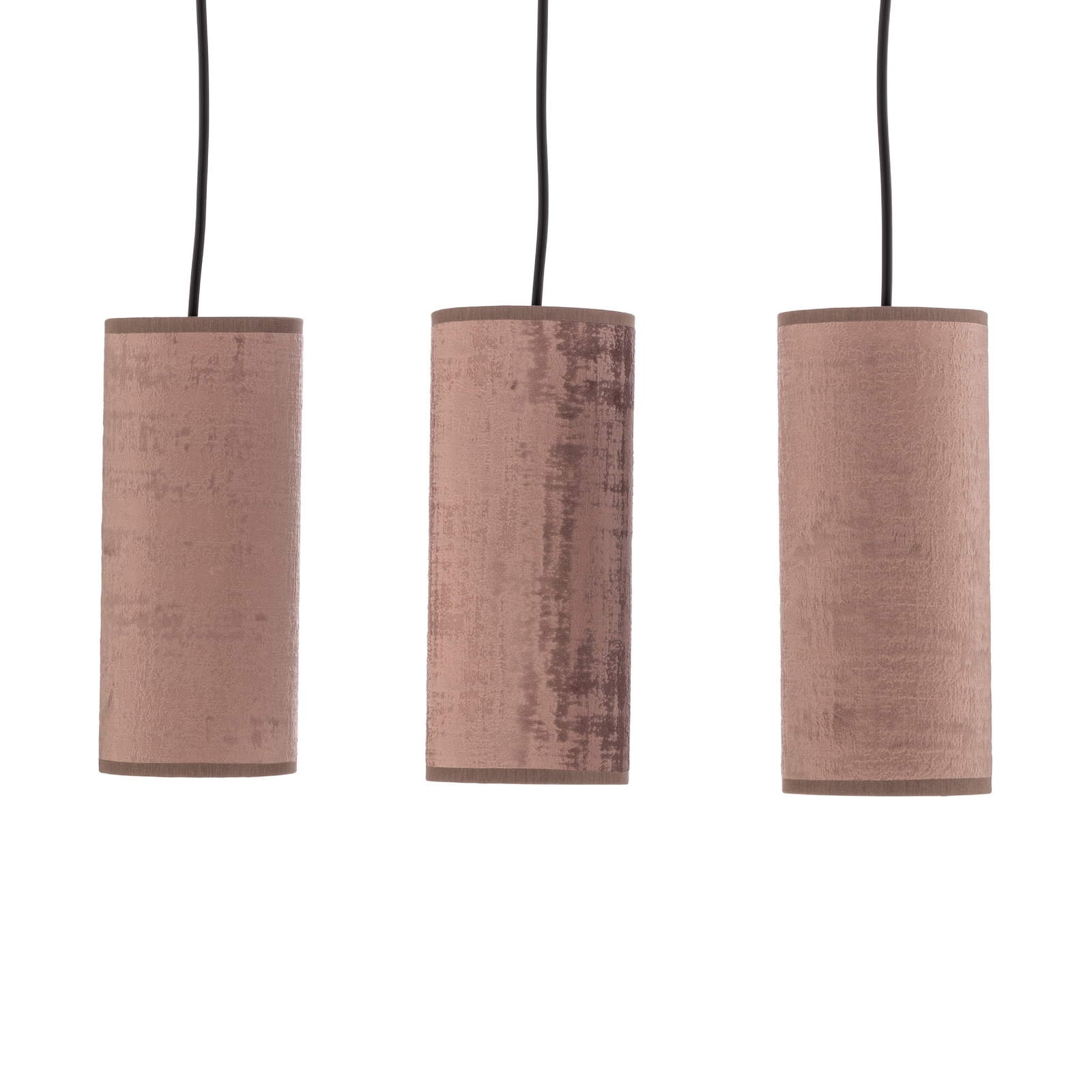 Joni pendant light, textile, 3-bulb long rose gold