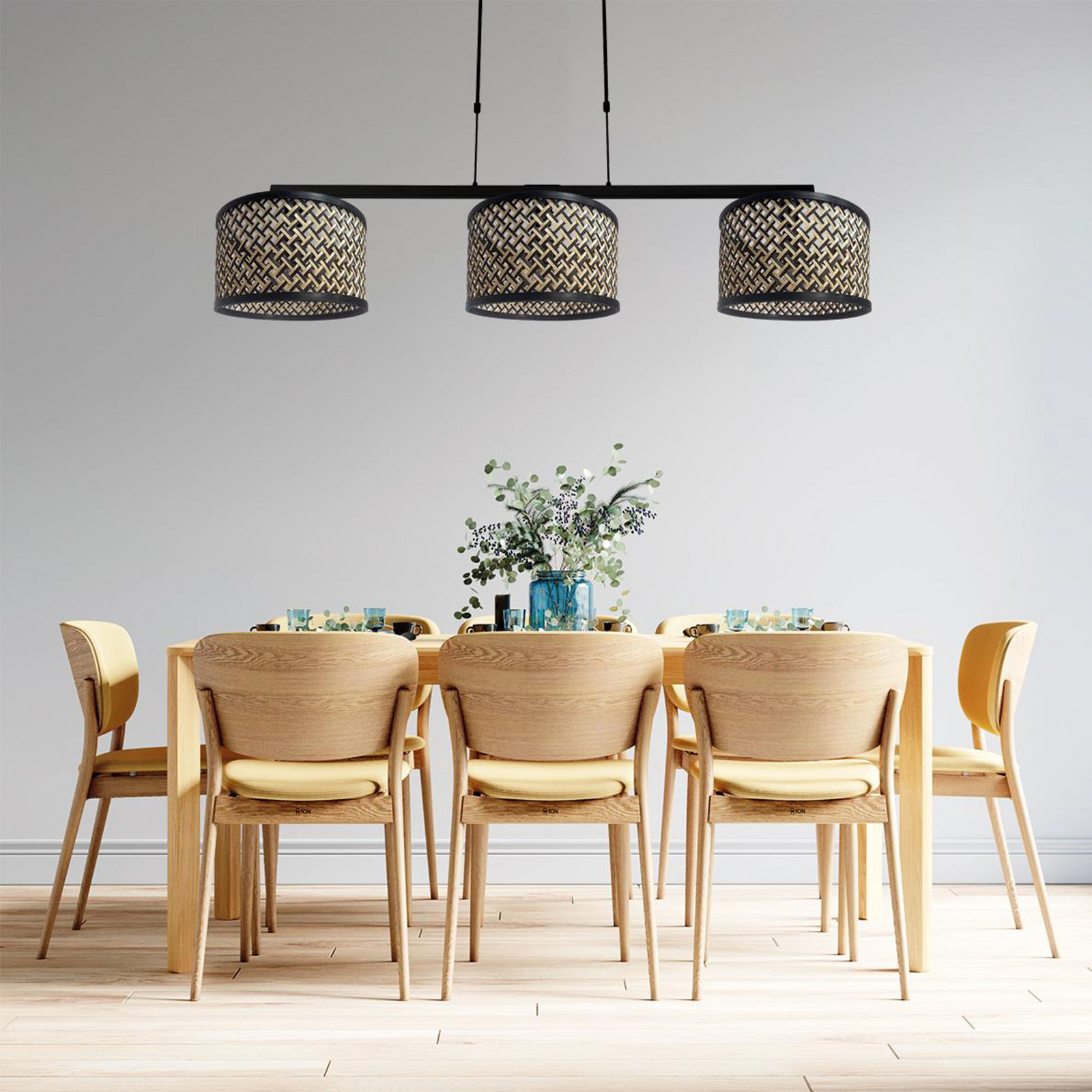 Steinhauer Suspensie Stang negru/naturală din răchită 3 lumini - Camera de zi / sufragerie - negru natural - Lemn