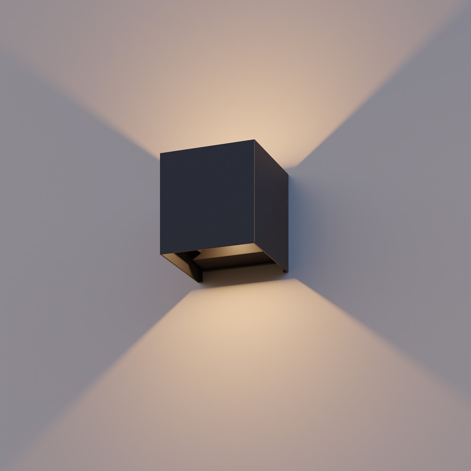 Calex LED outdoor wall lamp Cube, up/down, height 10 cm, black