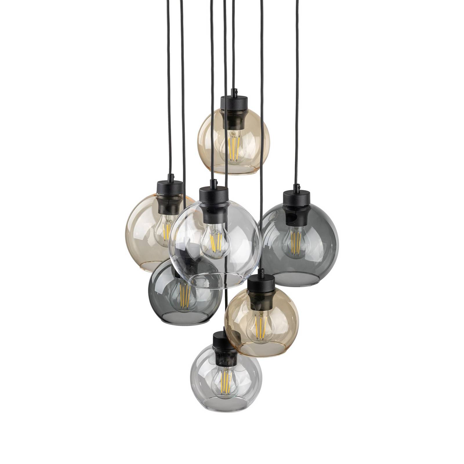 Lampa wisząca Cubus Mix, Ø 49 cm, 7-punktowa, wielokolorowa, szkło, E27