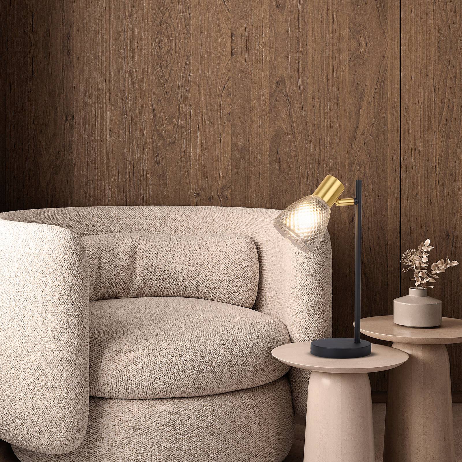 Tischleuchte Lindita, Glas, rauchgrau, E14, schwenkbar günstig online kaufen