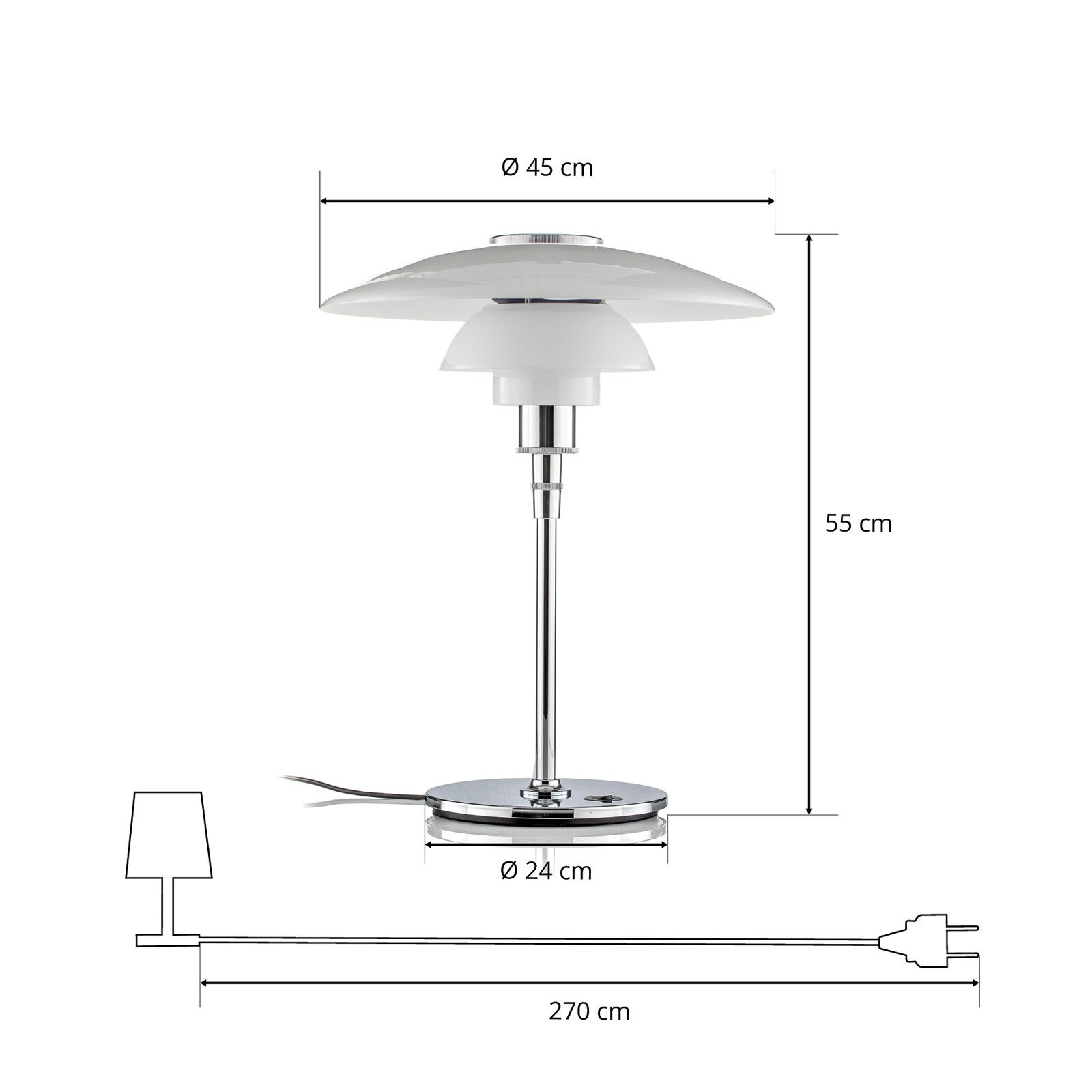 Louis Poulsen PH 4 1/2-3 1/2 bordlampe, krom/hvid