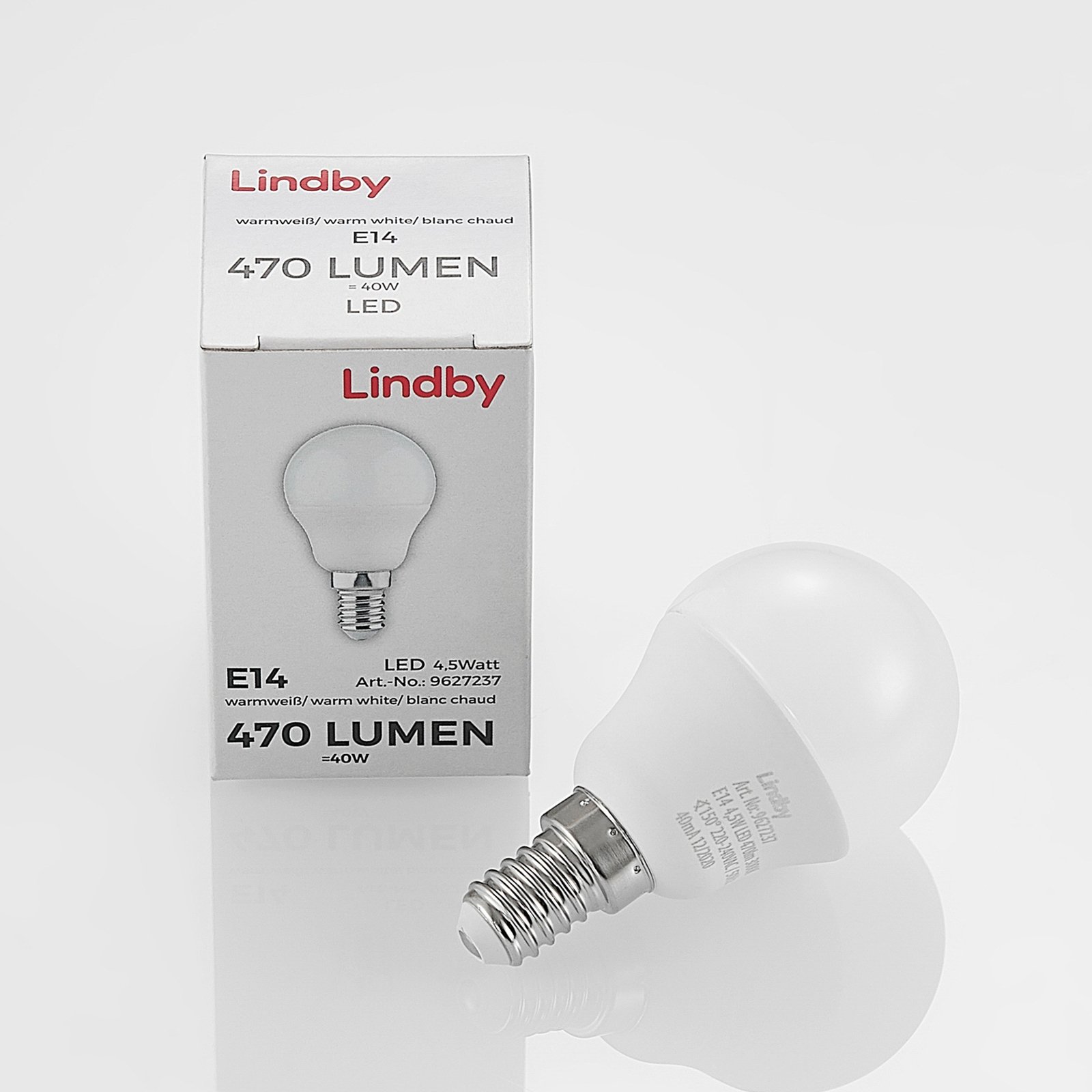 Lindby LED-lampa E14 G45 4,5W 3 000K opal uppsättning om 10